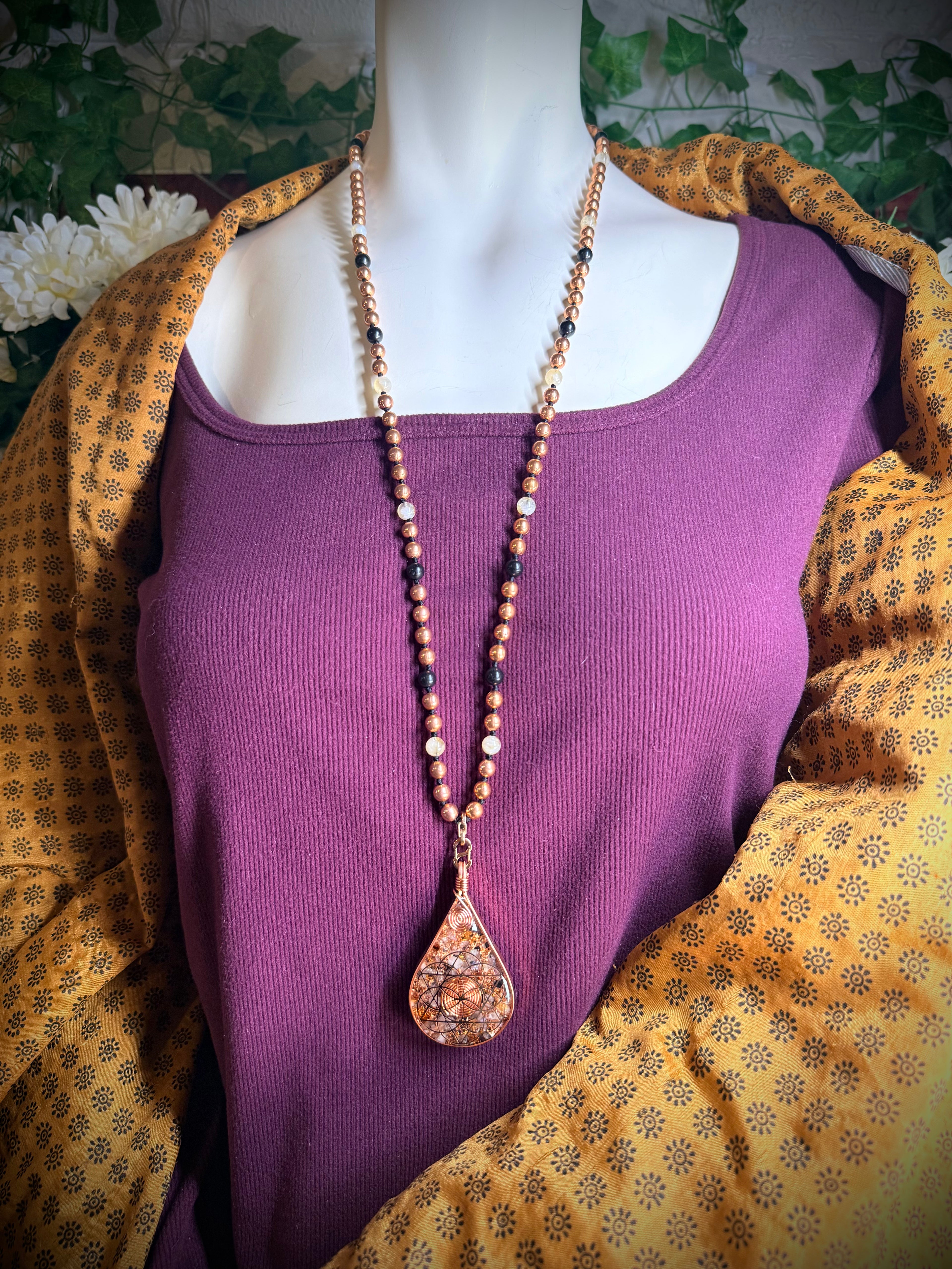 Orgonite Mala W/ Citrine for Confidence, Joy, Protection & Grounding