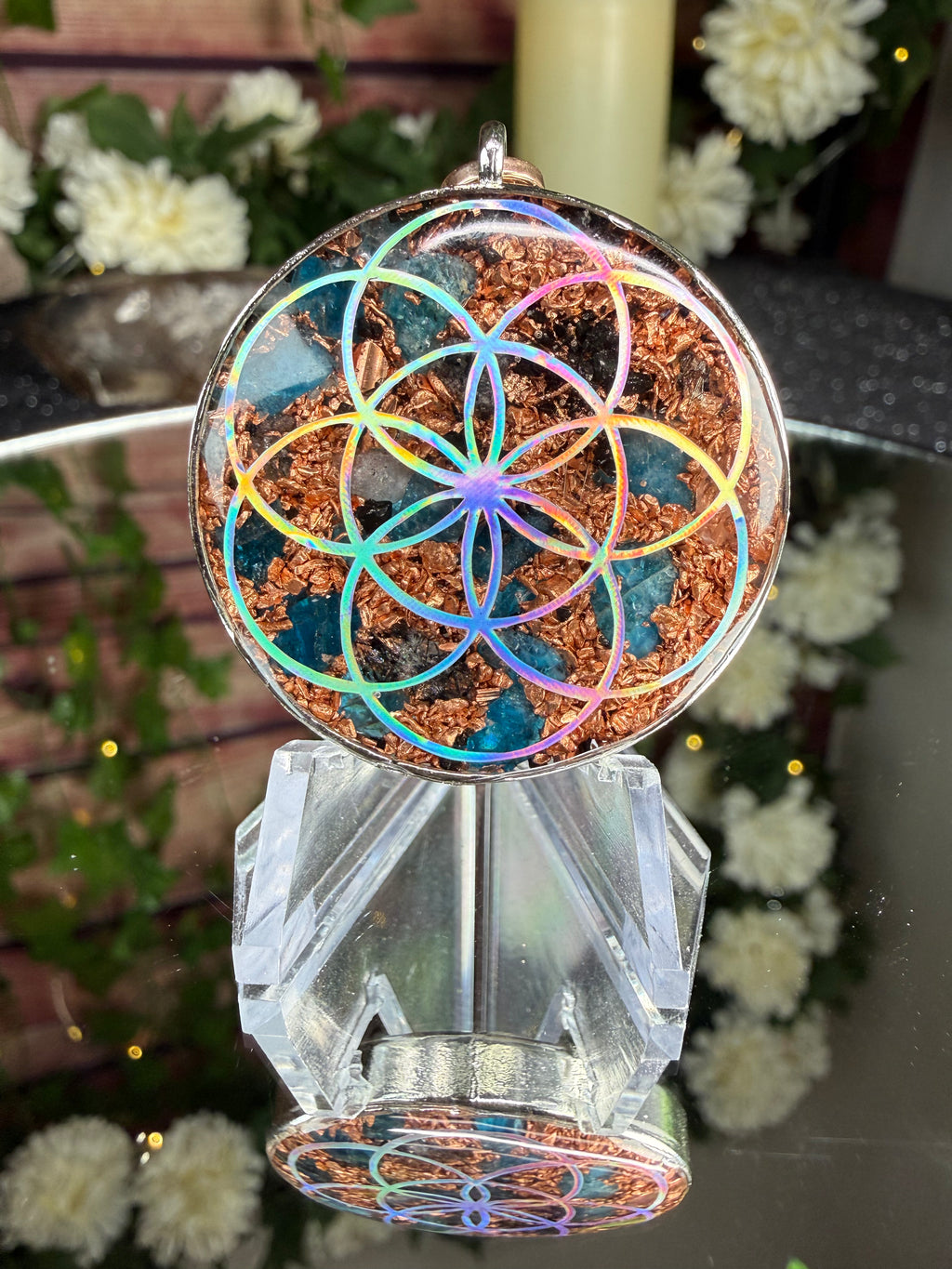 Metatrons Cube Orgonite w/ Blue Apatie