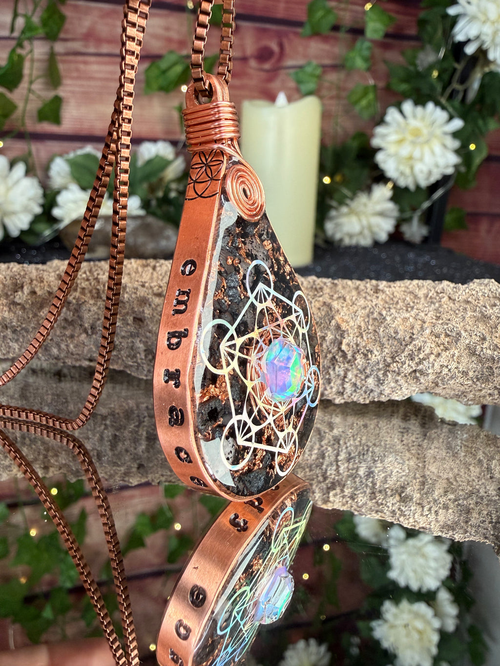 Embrace the Journey~Orgonite Pendant with Aura Opal & Grounding Blend