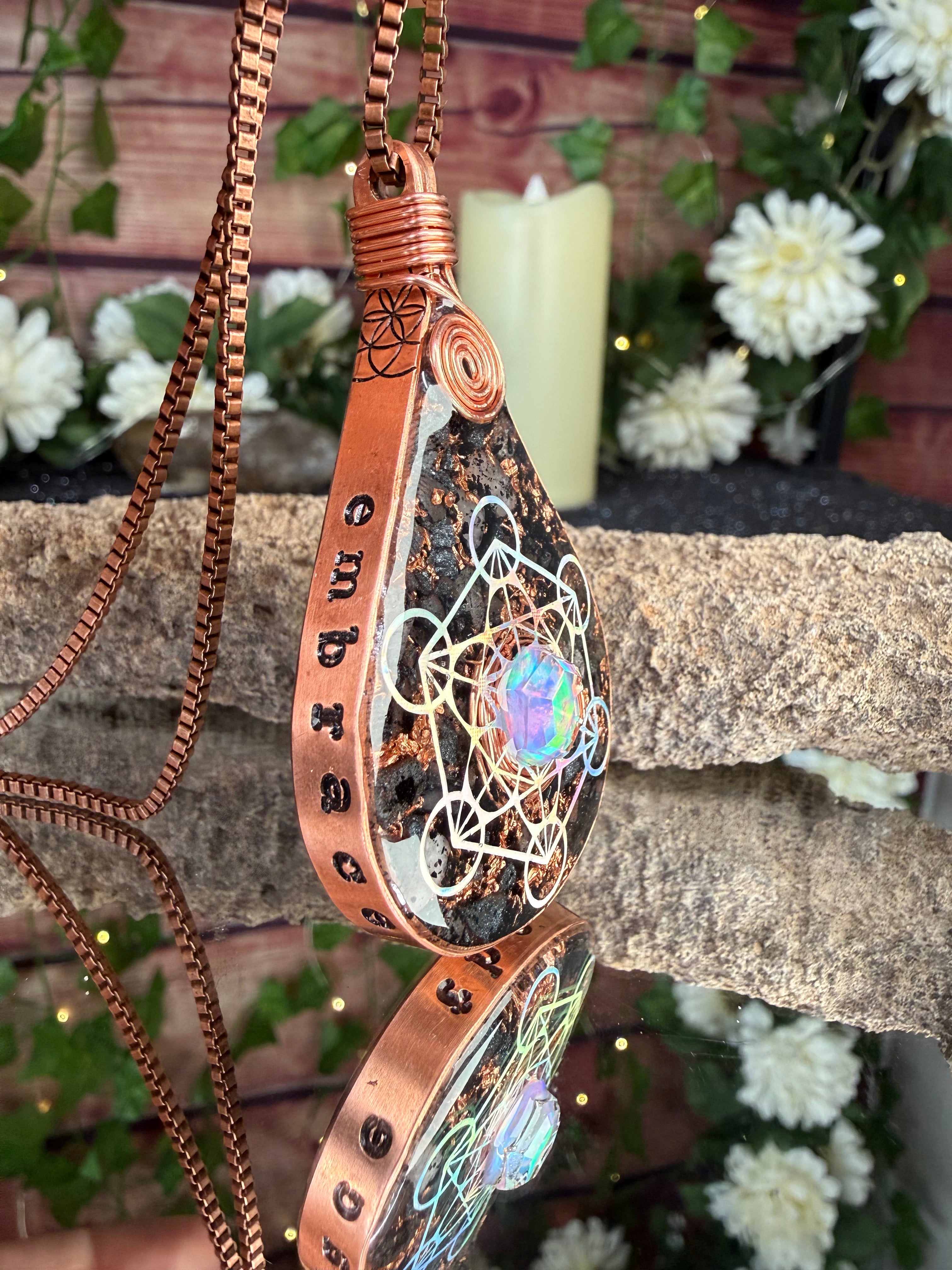 Embrace the Journey~Orgonite Pendant with Aura Opal & Grounding Blend