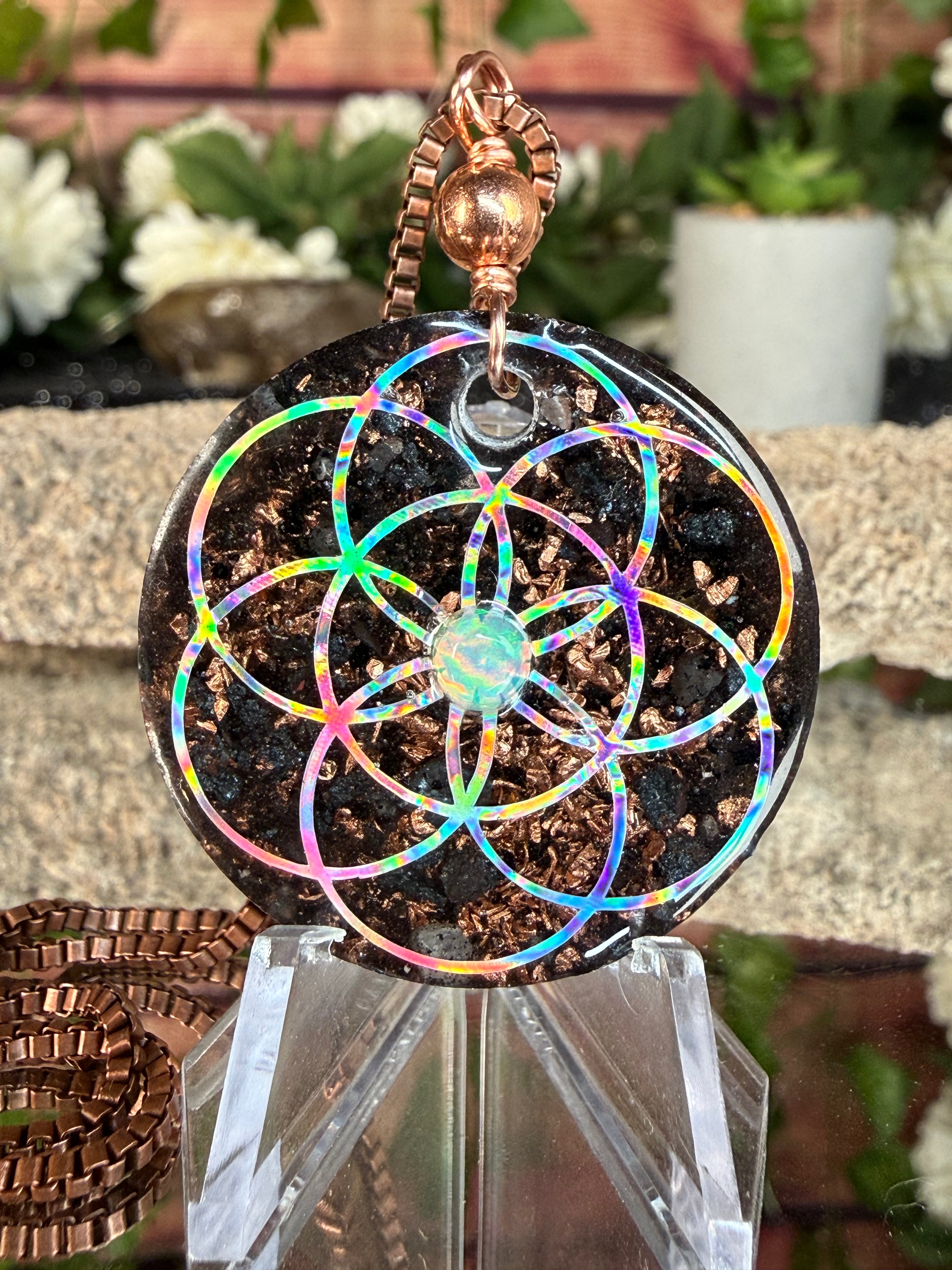 Seed of Life Grounding Orgonite w/ Ethiopian Opal