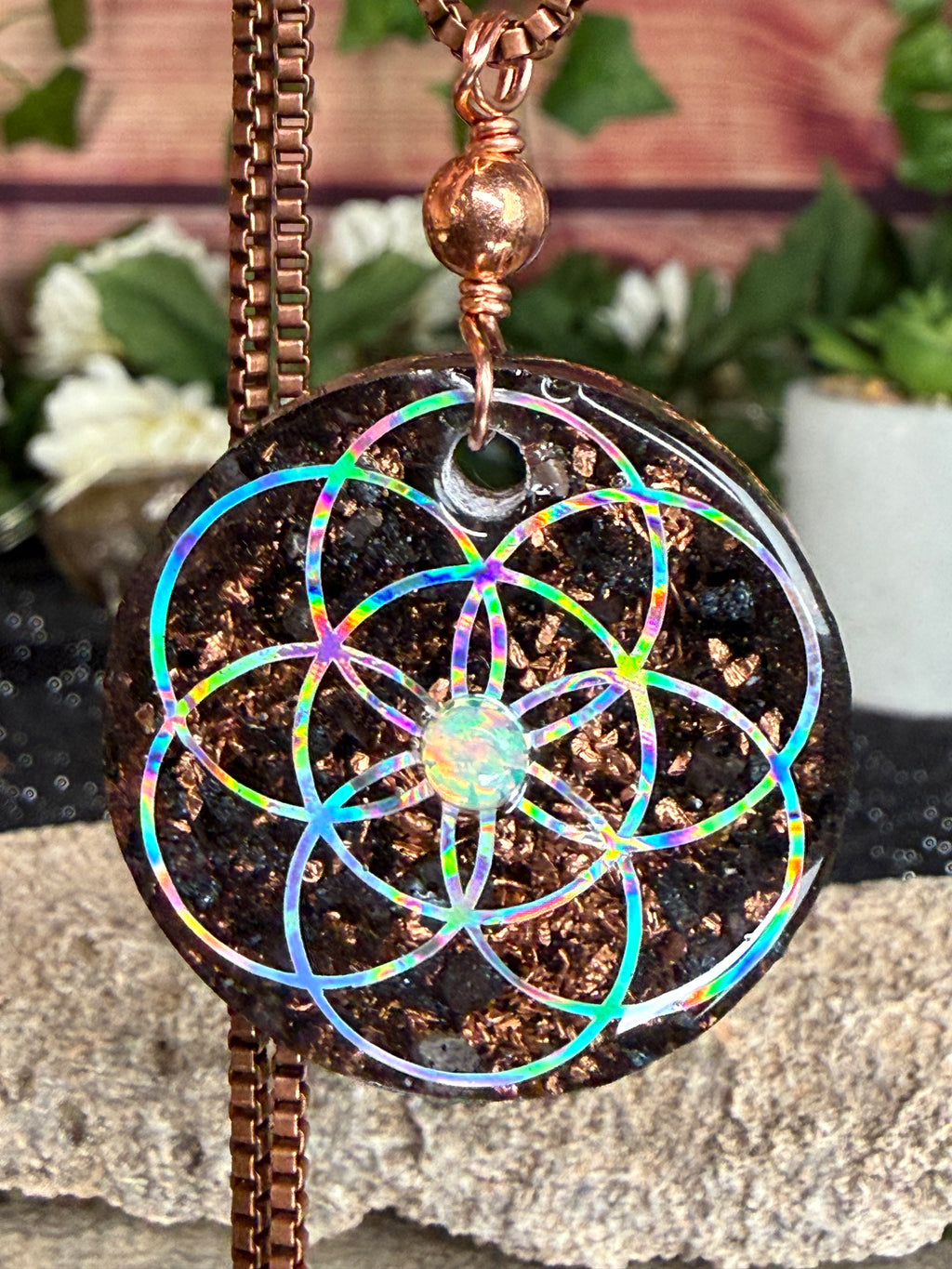 Seed of Life Grounding Orgonite w/ Ethiopian Opal