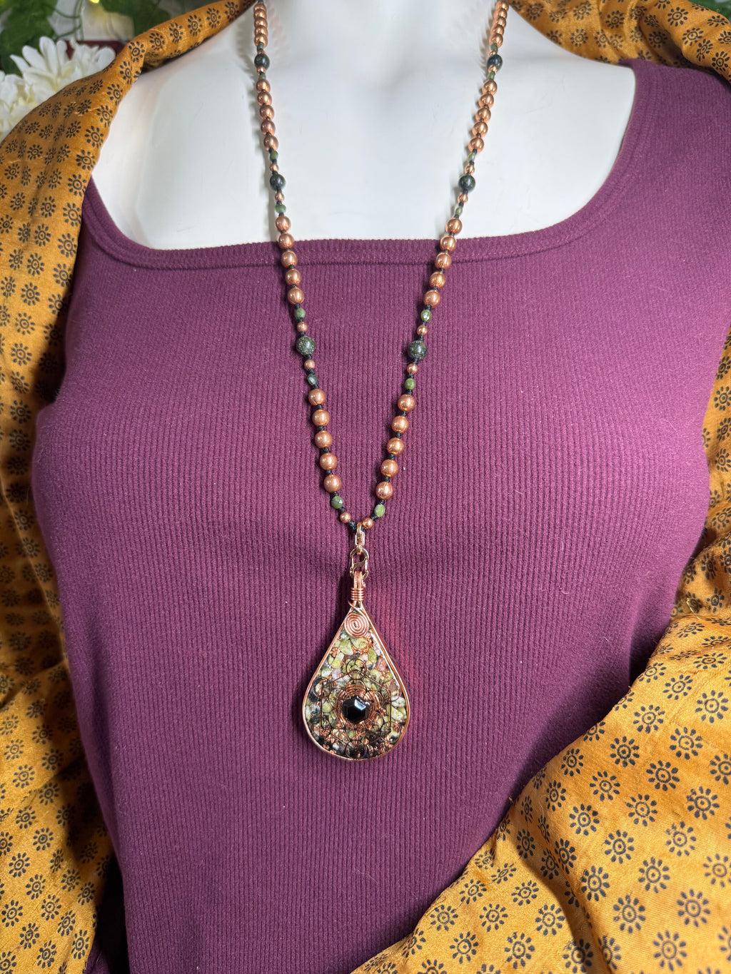 Breathe-Orgonite Mala Necklace w/ Serpentine
