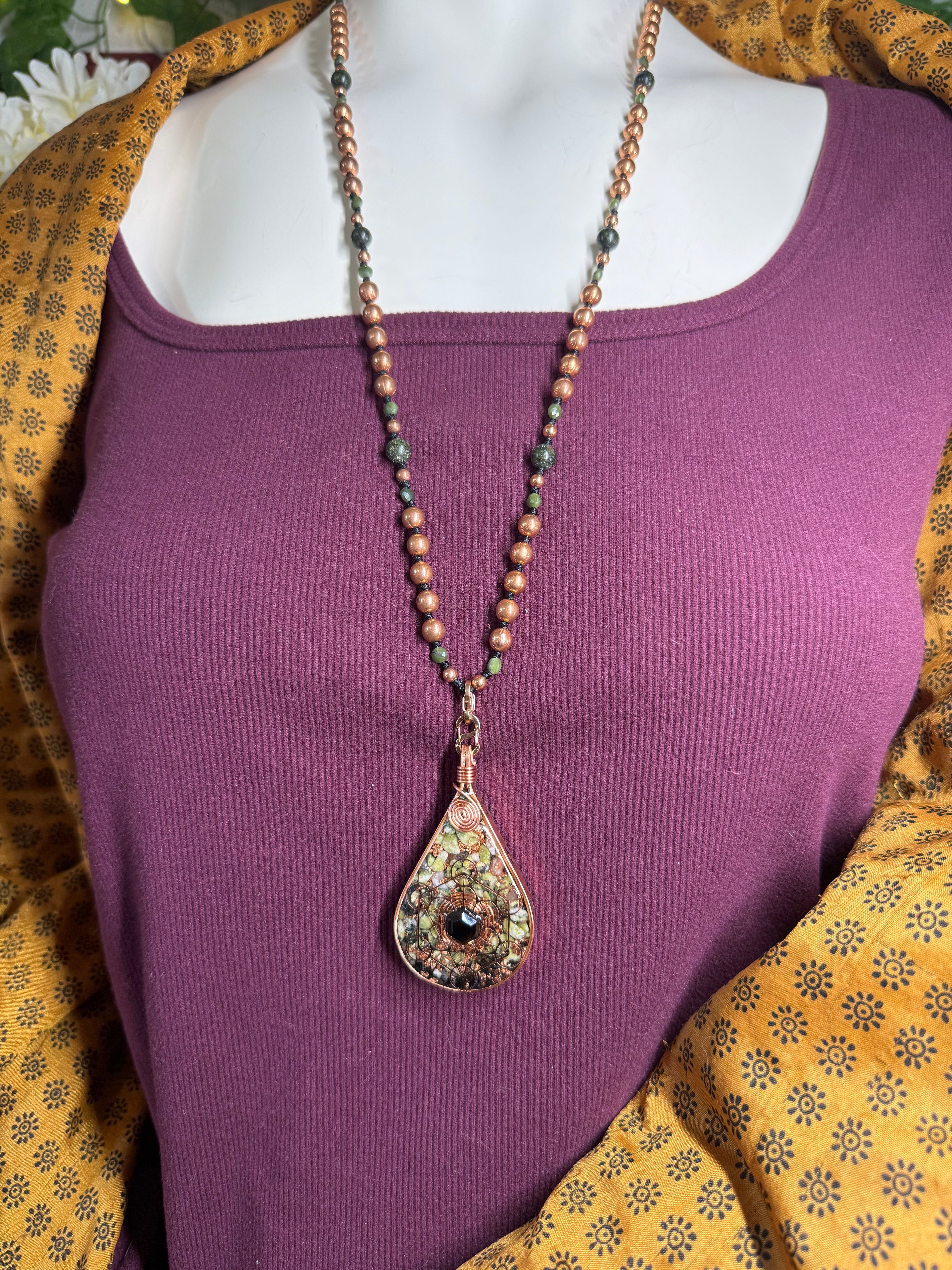 Breathe-Orgonite Mala Necklace w/ Serpentine