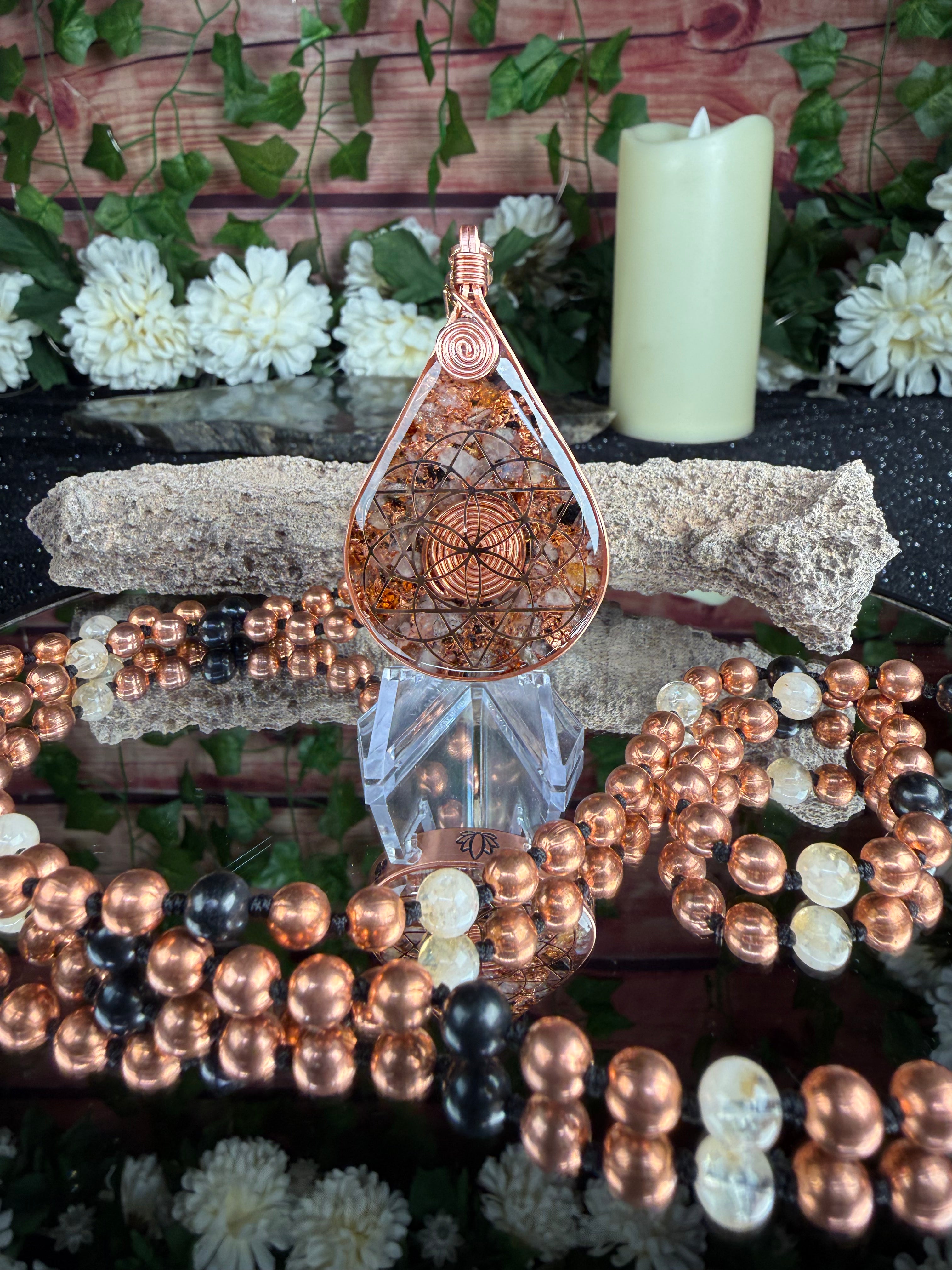 Orgonite Mala W/ Citrine for Confidence, Joy, Protection & Grounding
