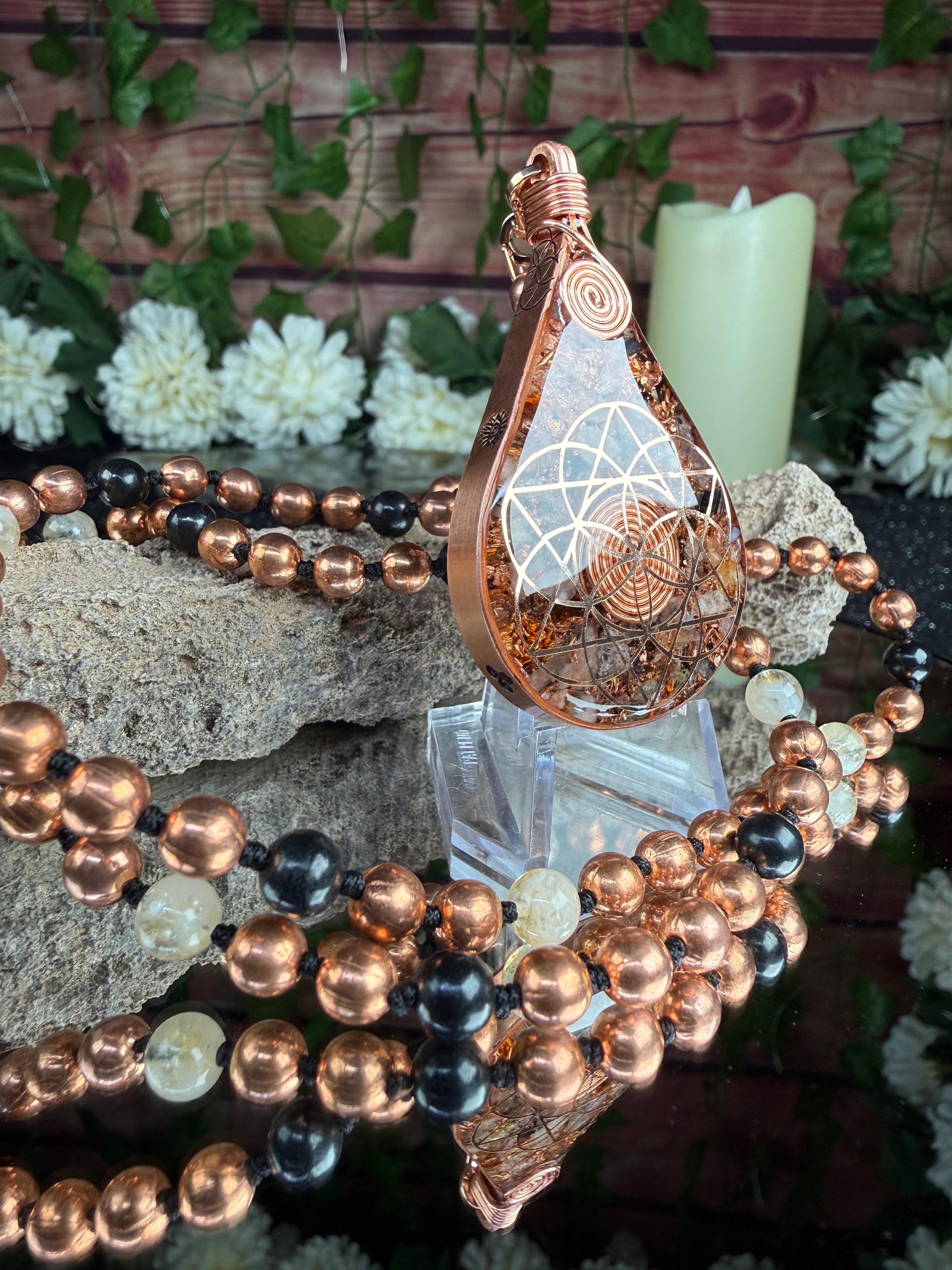 Orgonite Mala W/ Citrine for Confidence, Joy, Protection & Grounding