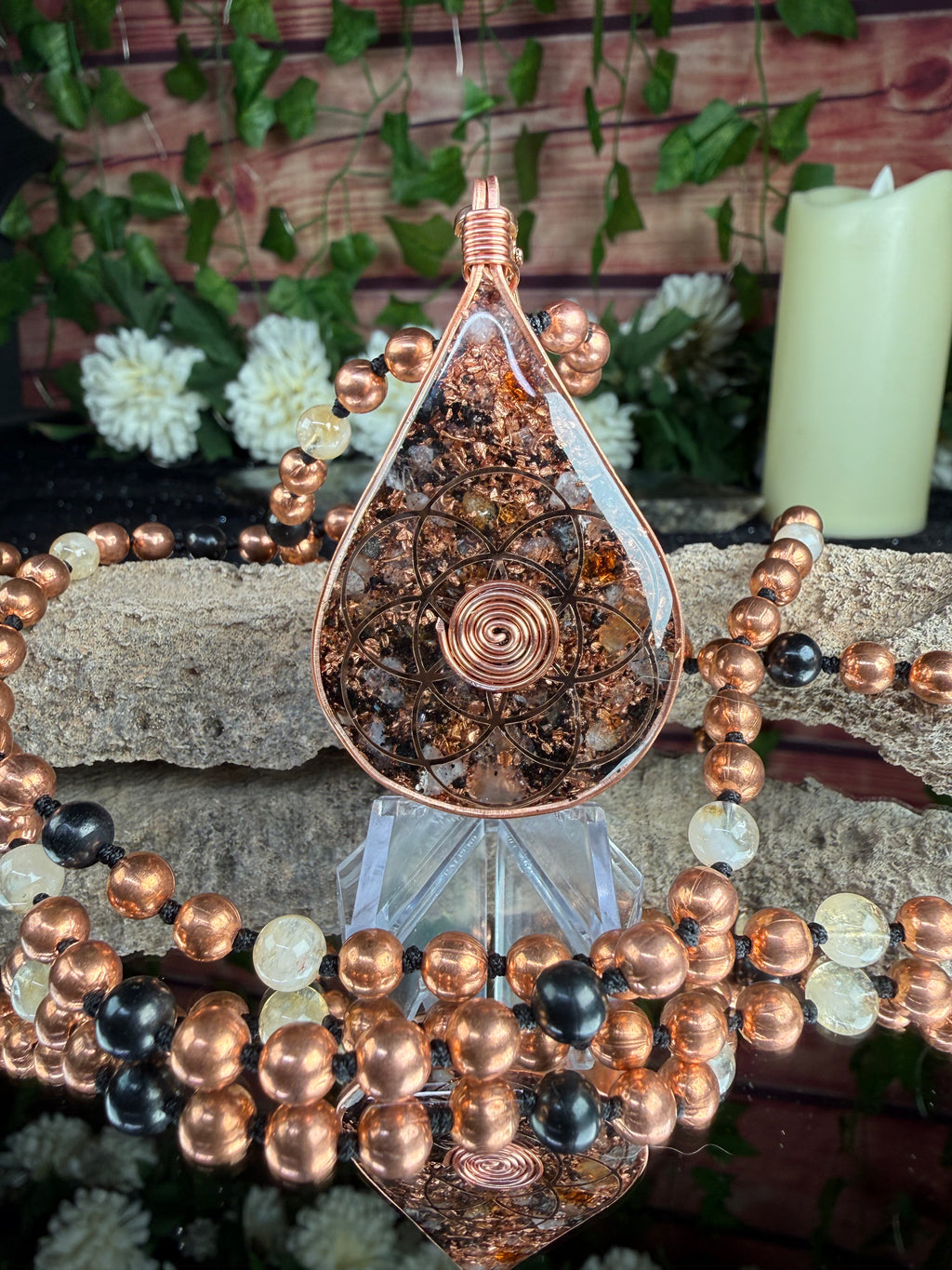 Orgonite Mala W/ Citrine for Confidence, Joy, Protection & Grounding