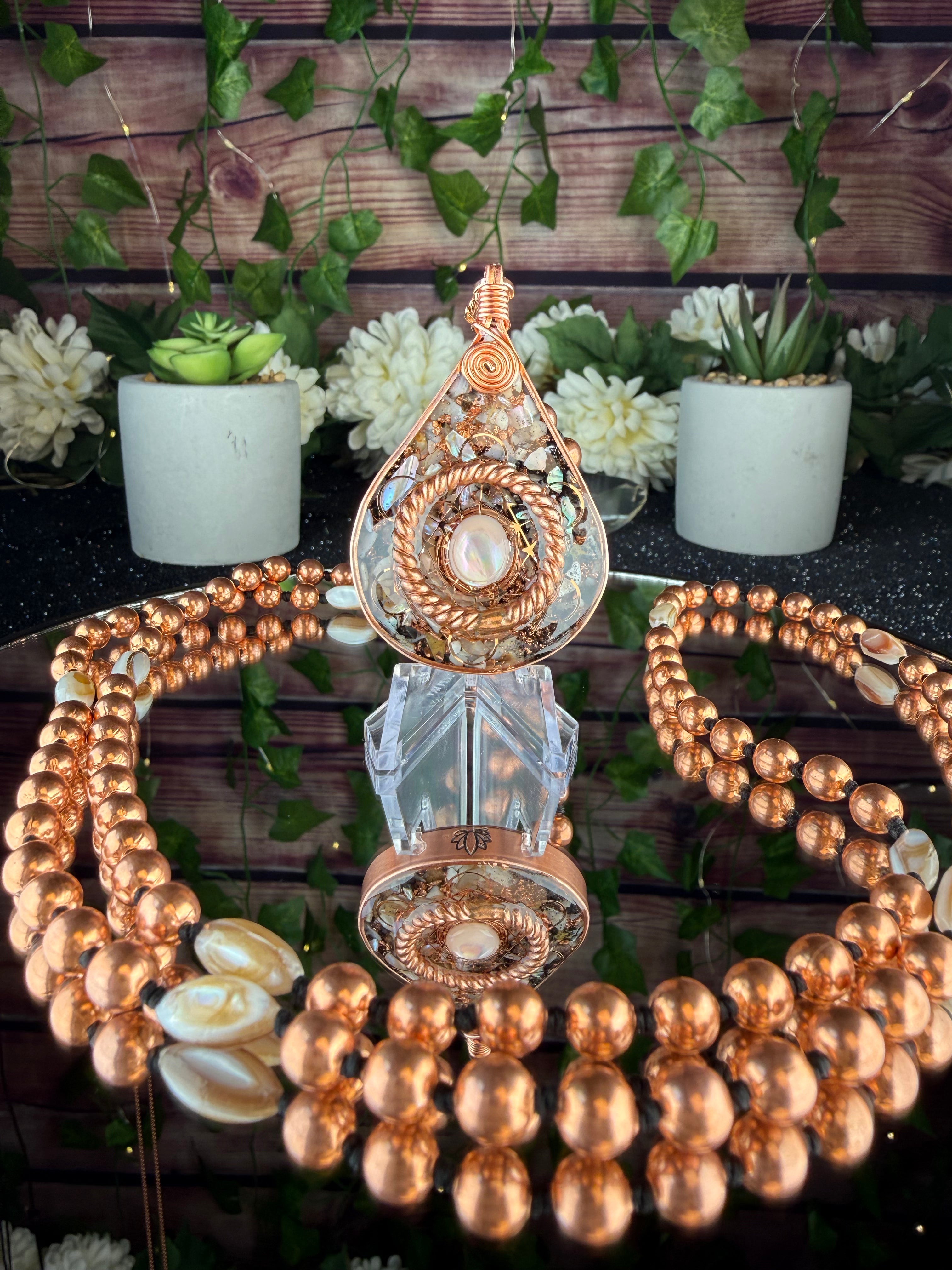 Flow~Natural Shell Orgonite Mala