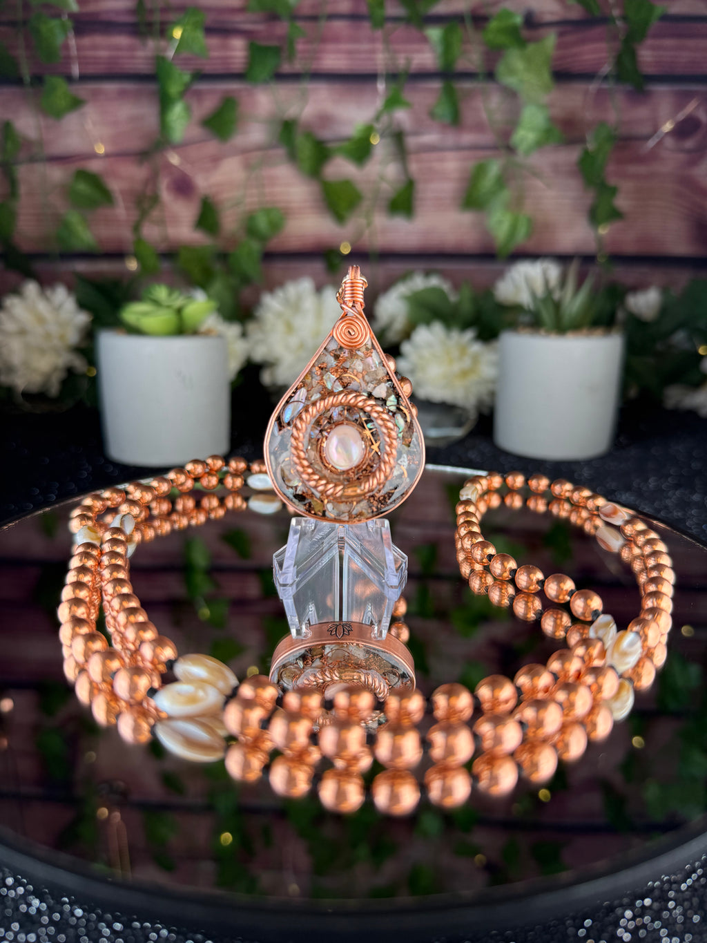 Flow~Natural Shell Orgonite Mala