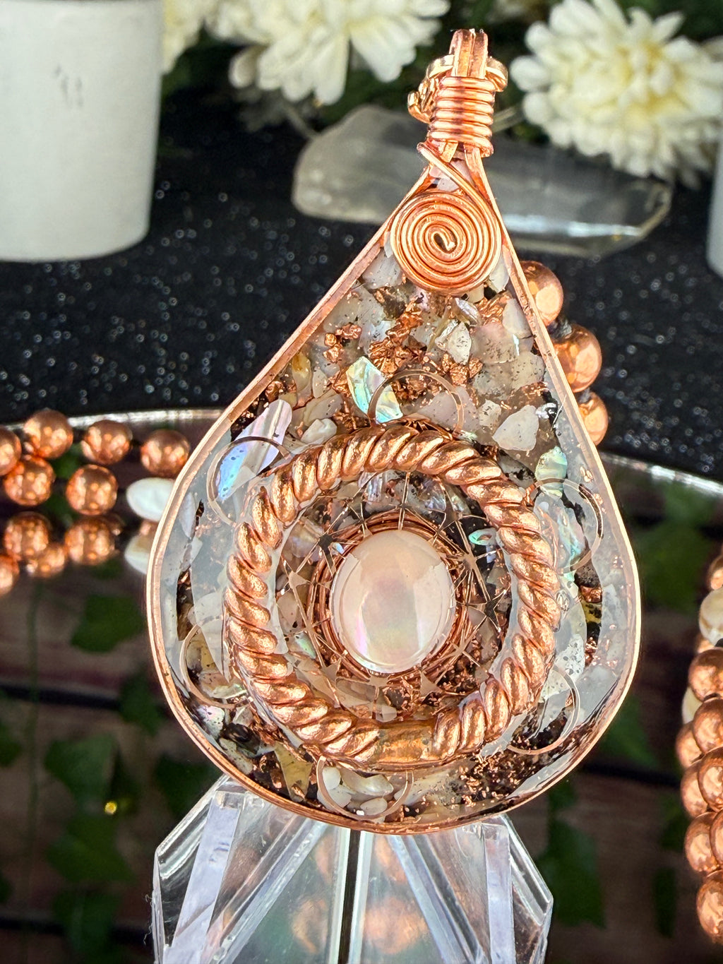 Flow~Natural Shell Orgonite Mala