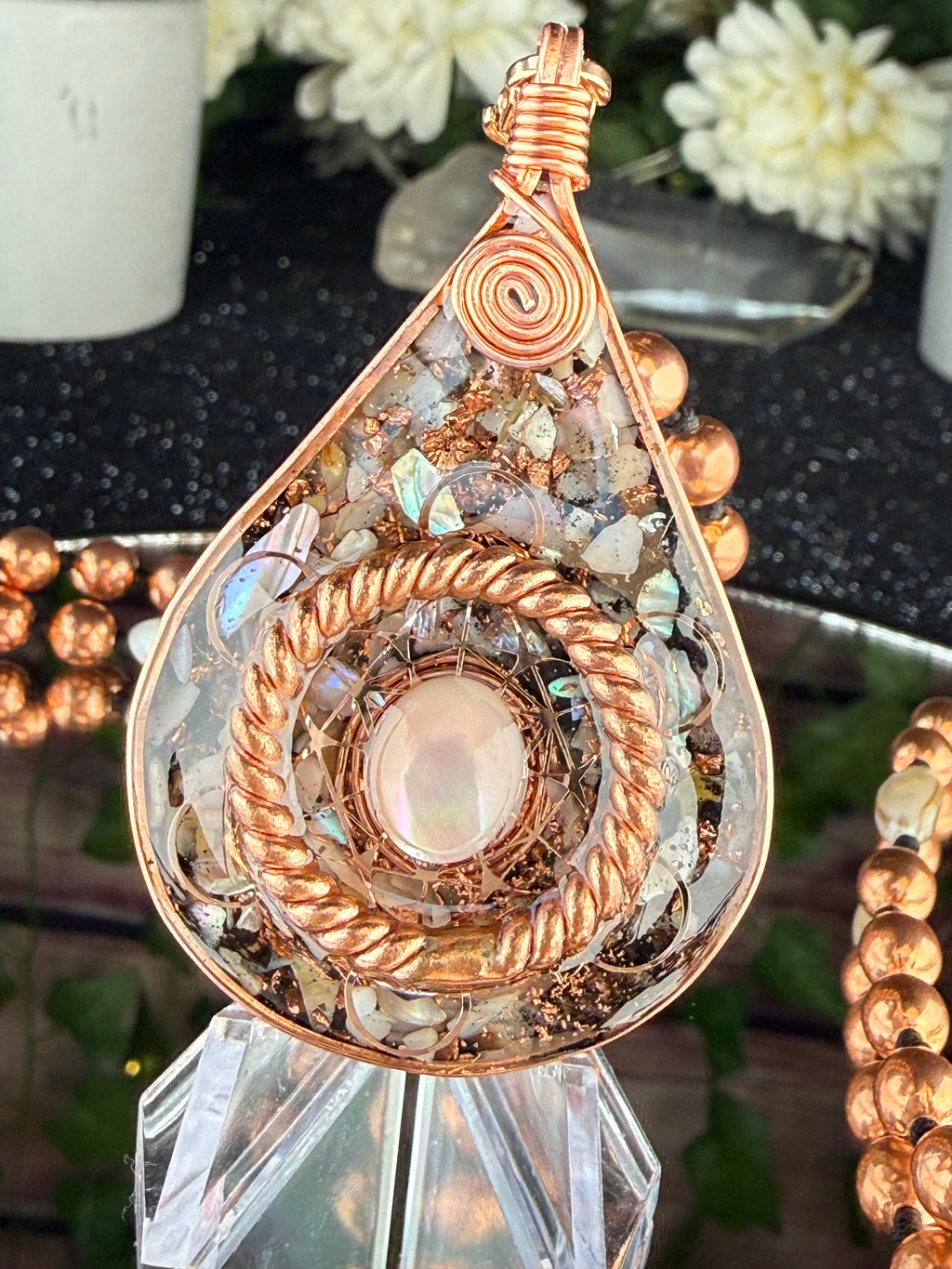 Flow~Natural Shell Orgonite Mala