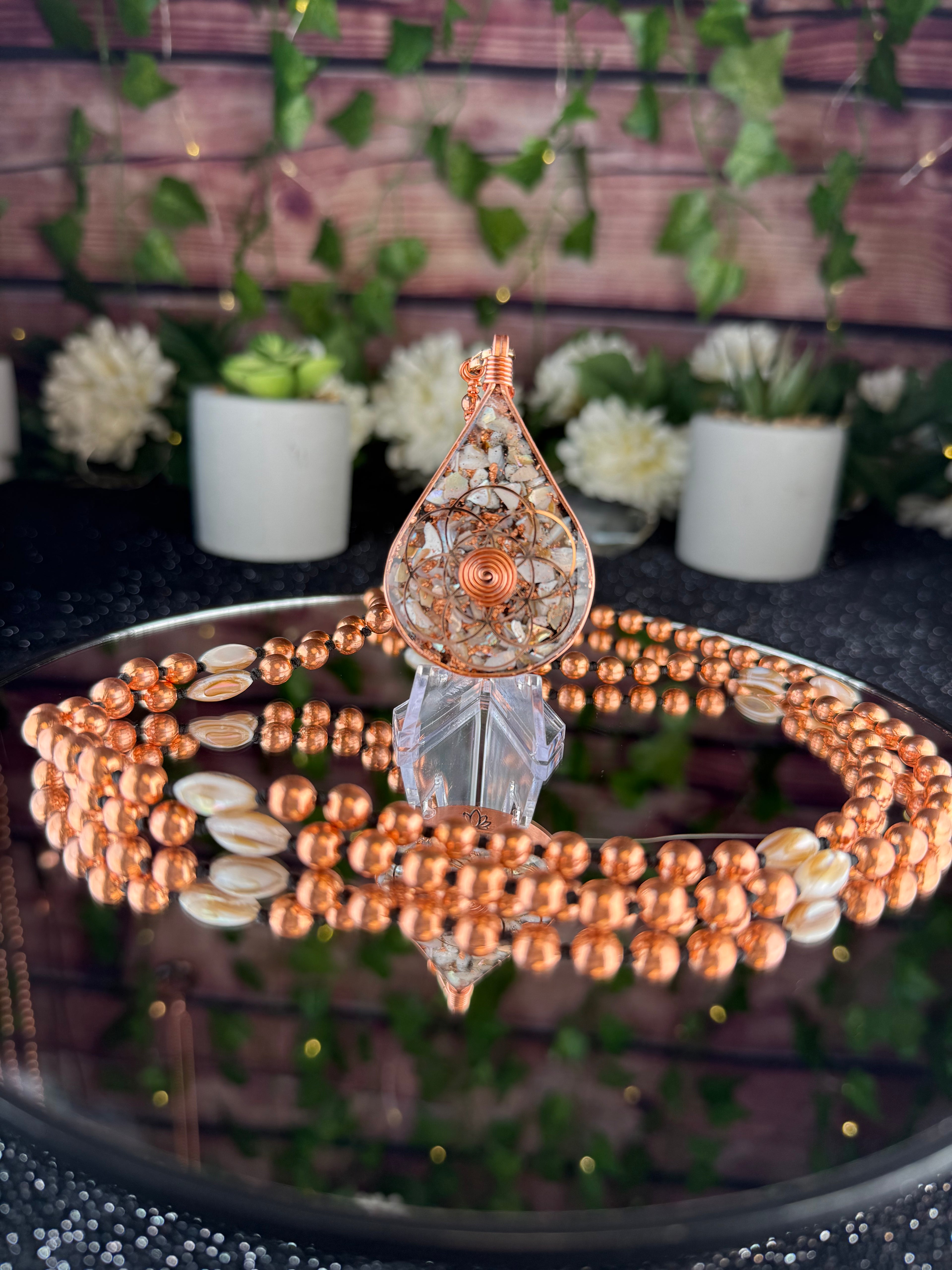 Flow~Natural Shell Orgonite Mala