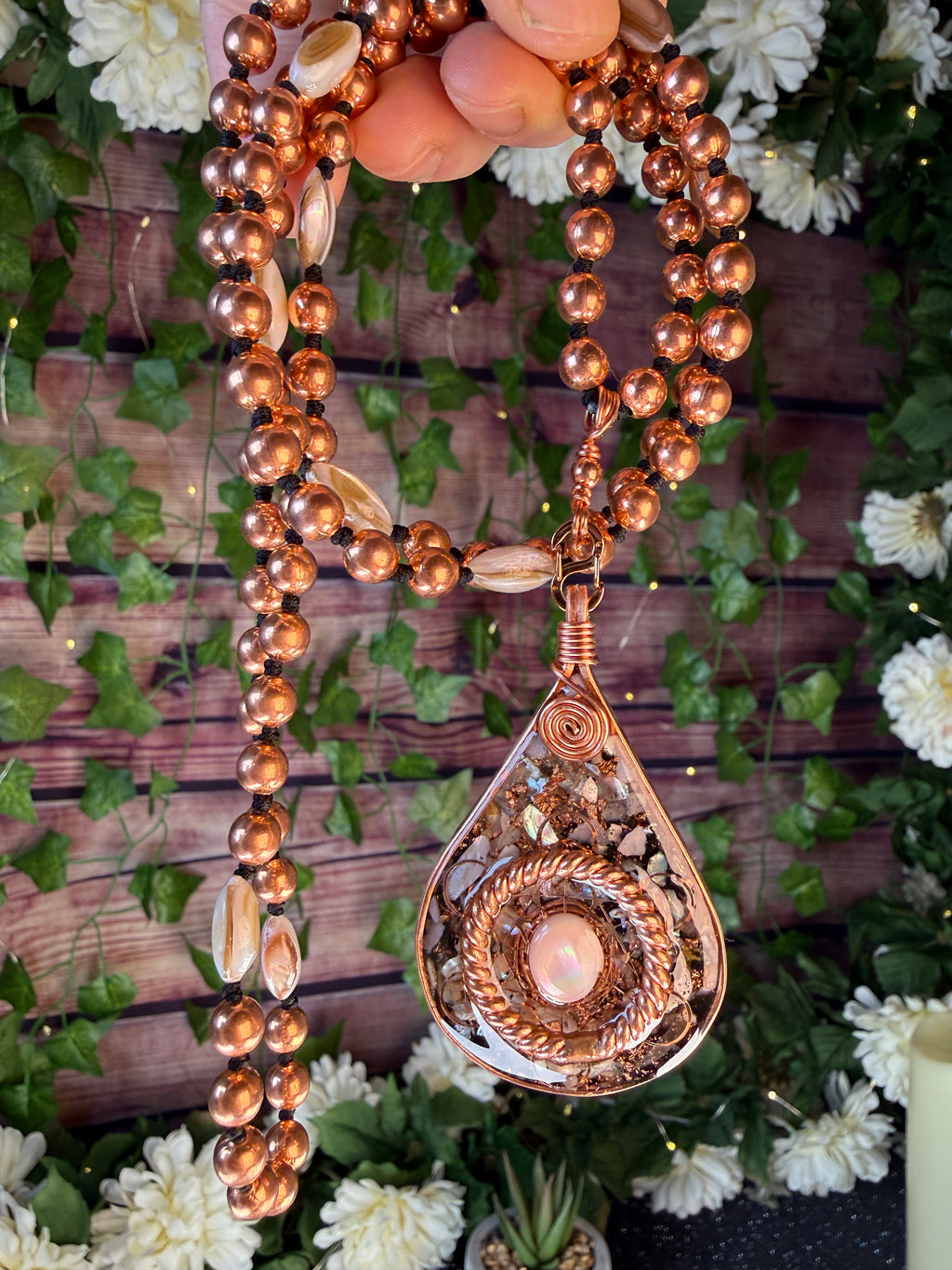 Flow~Natural Shell Orgonite Mala
