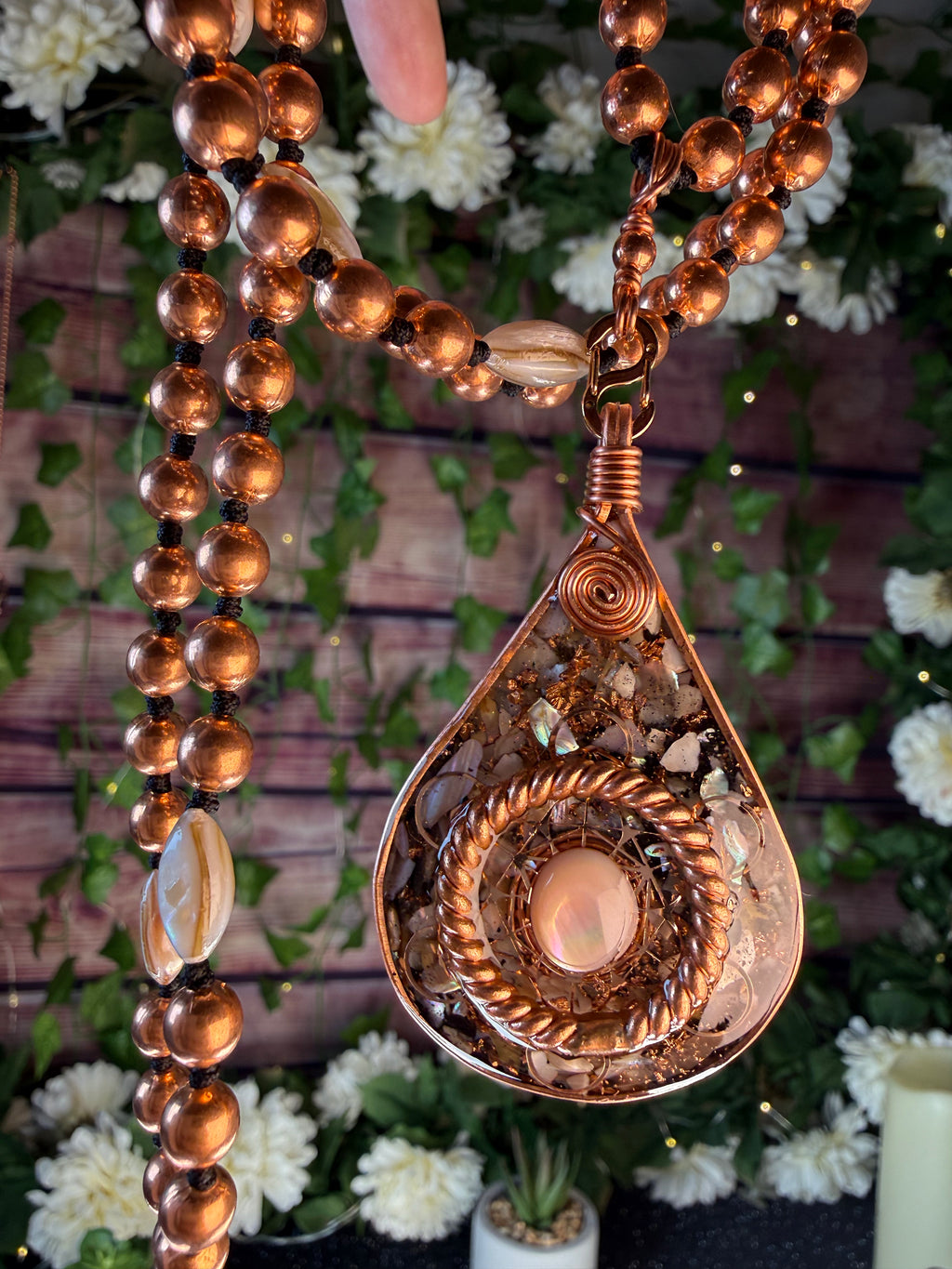 Flow~Natural Shell Orgonite Mala