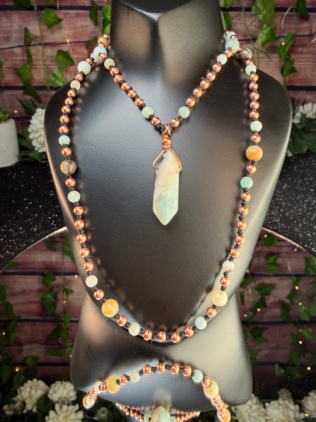 Amazonite & Copper Mala Necklace~ For Emotional Stability and Clear Communication