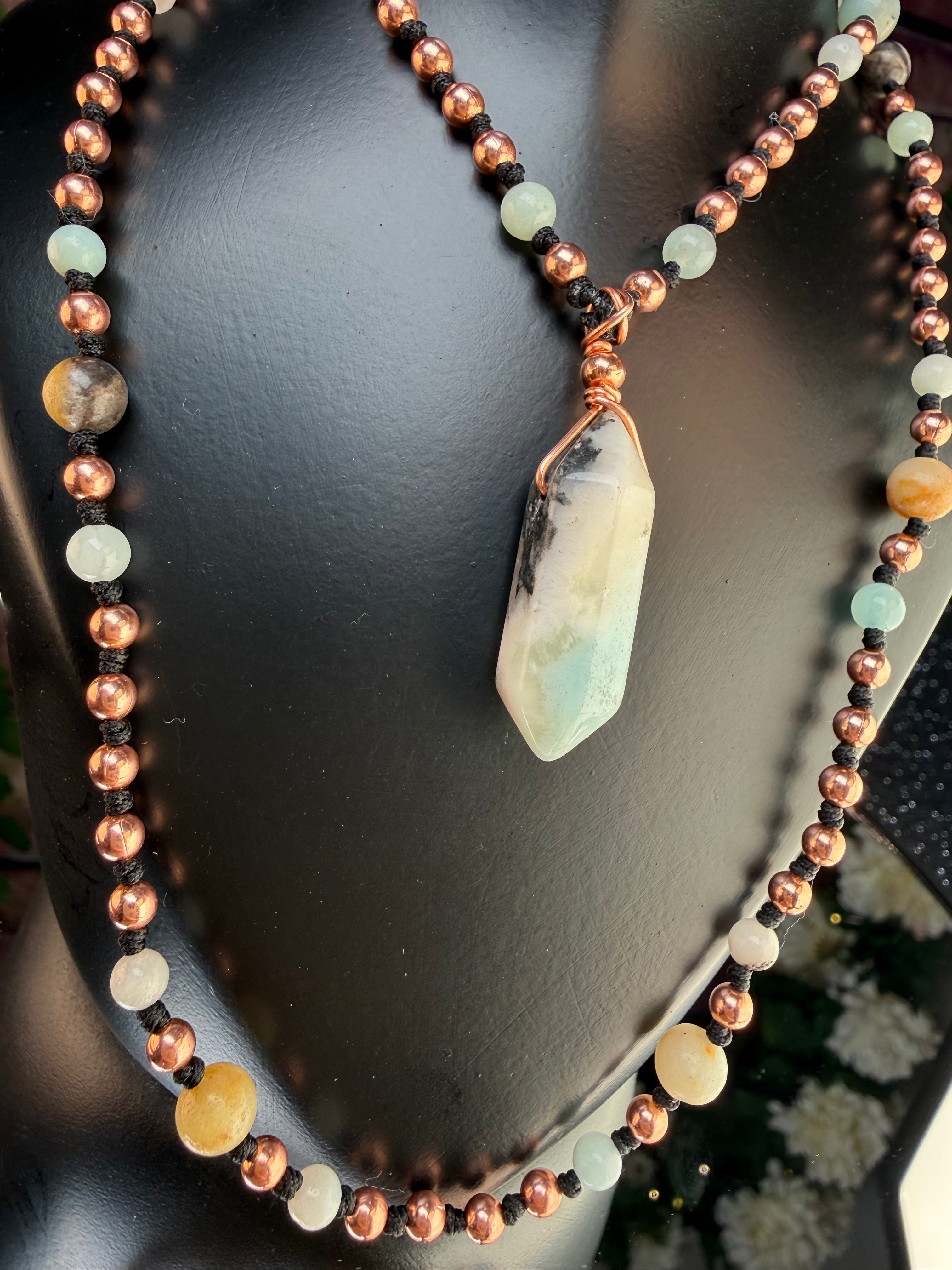 Amazonite & Copper Mala Necklace~ For Emotional Stability and Clear Communication