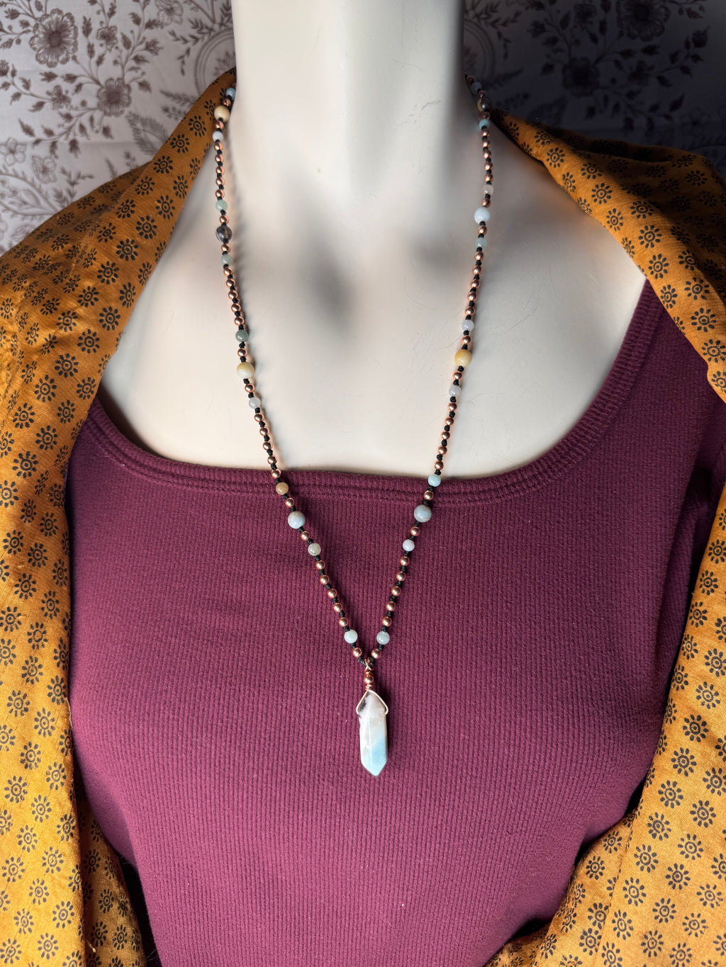 Amazonite & Copper Mala Necklace~ For Emotional Stability and Clear Communication