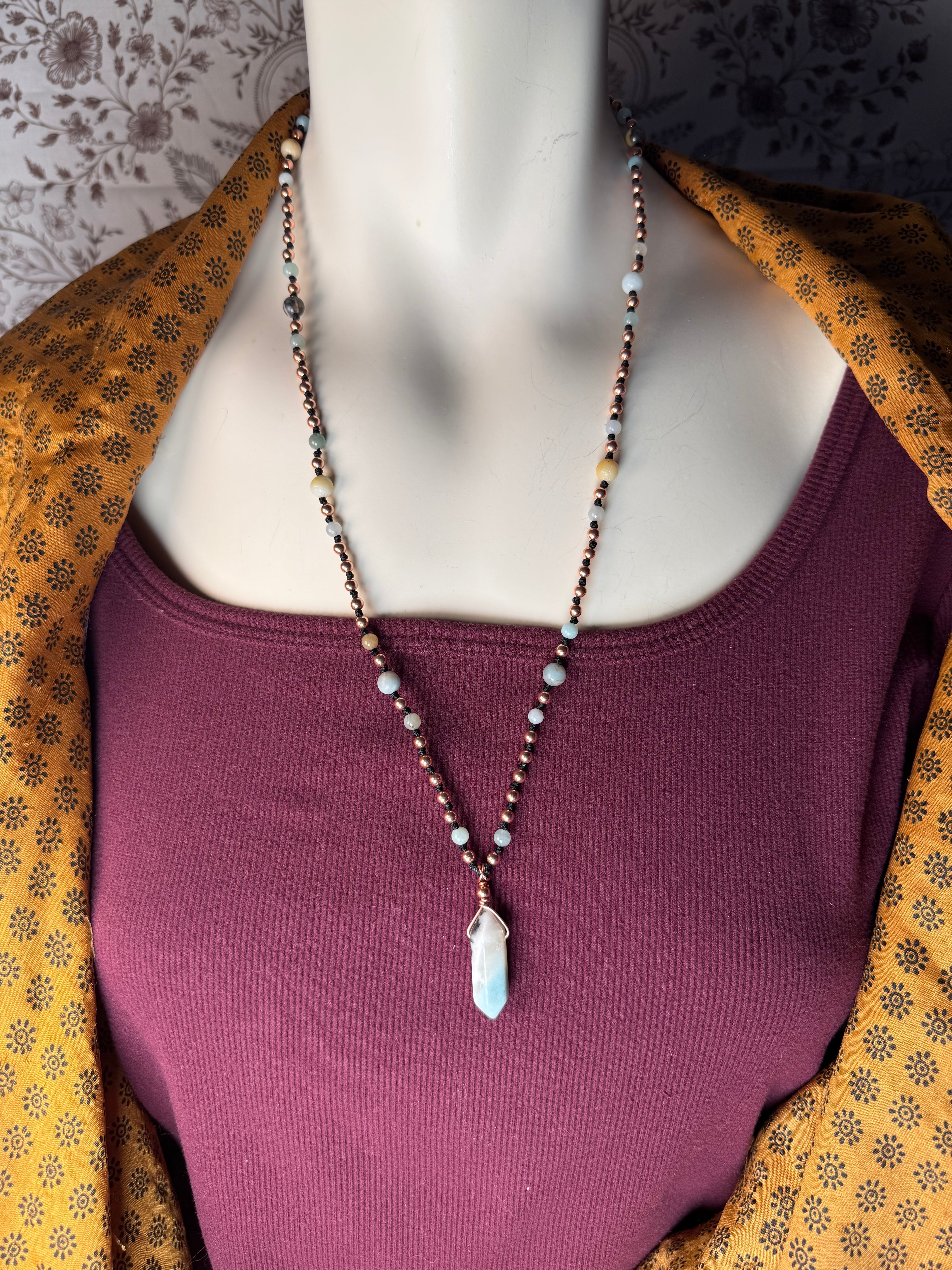 Amazonite & Copper Mala Necklace~ For Emotional Stability and Clear Communication
