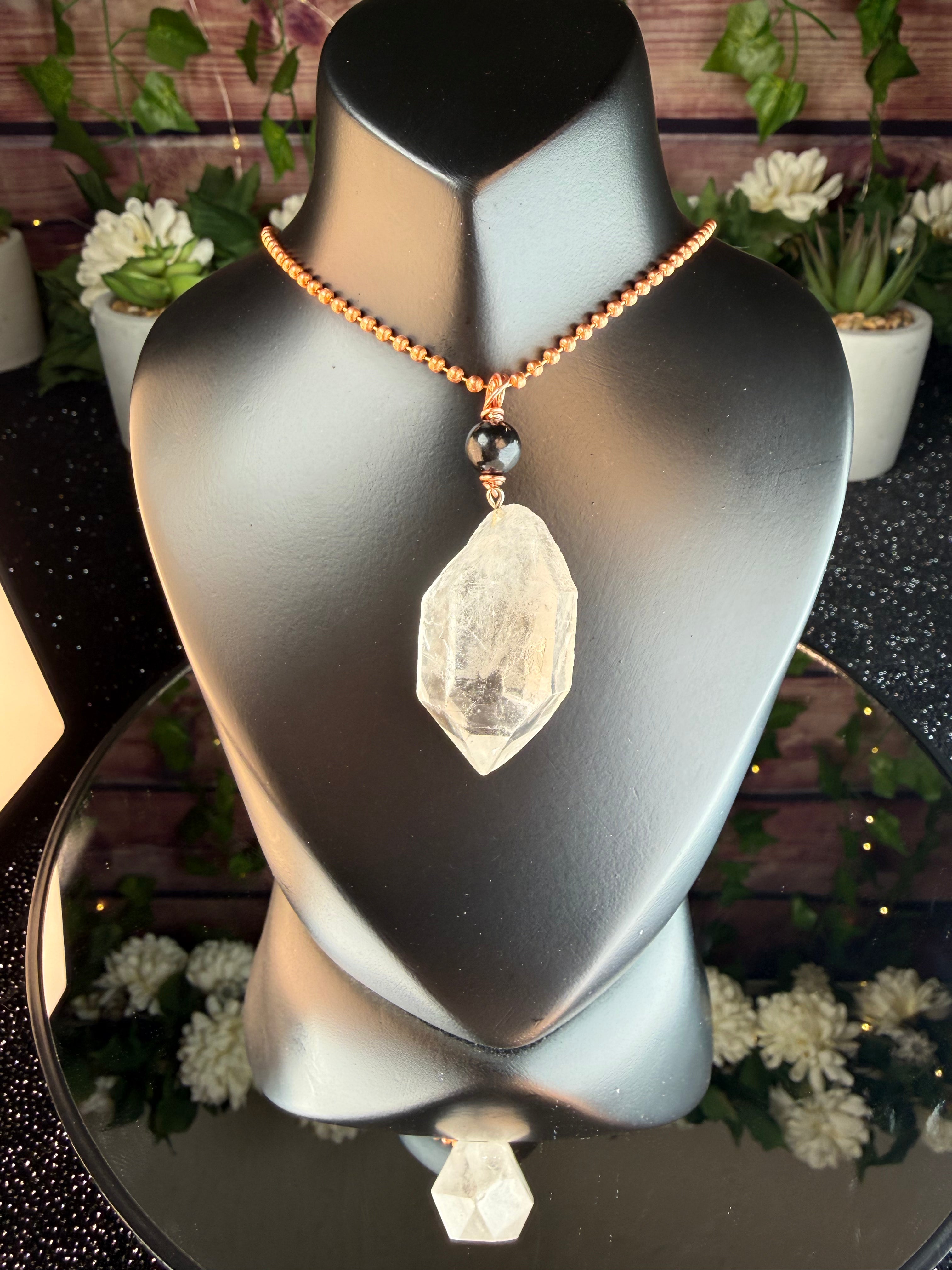 Chunky Clear Quartz & Shungite Charm