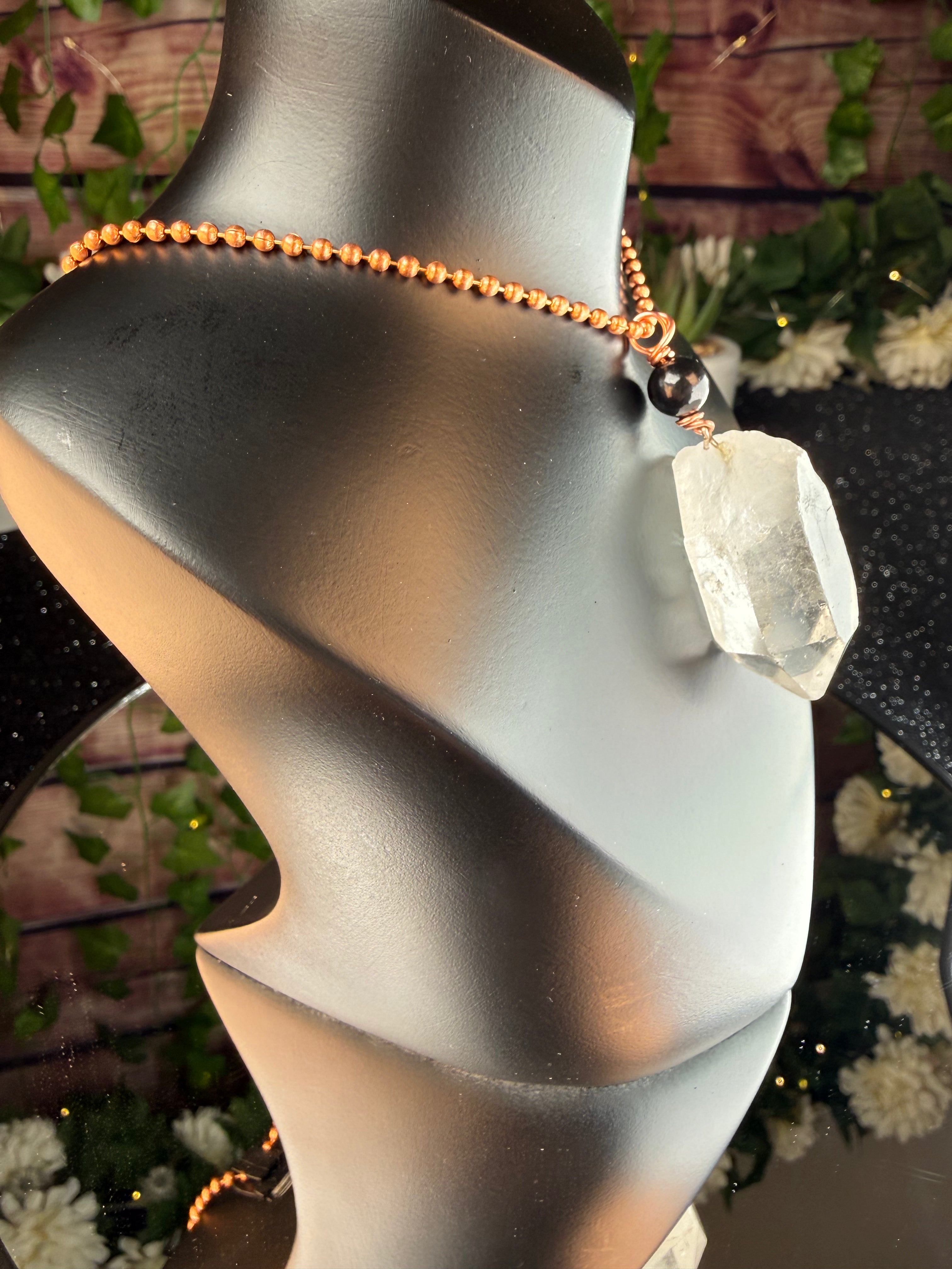 Chunky Clear Quartz & Shungite Charm