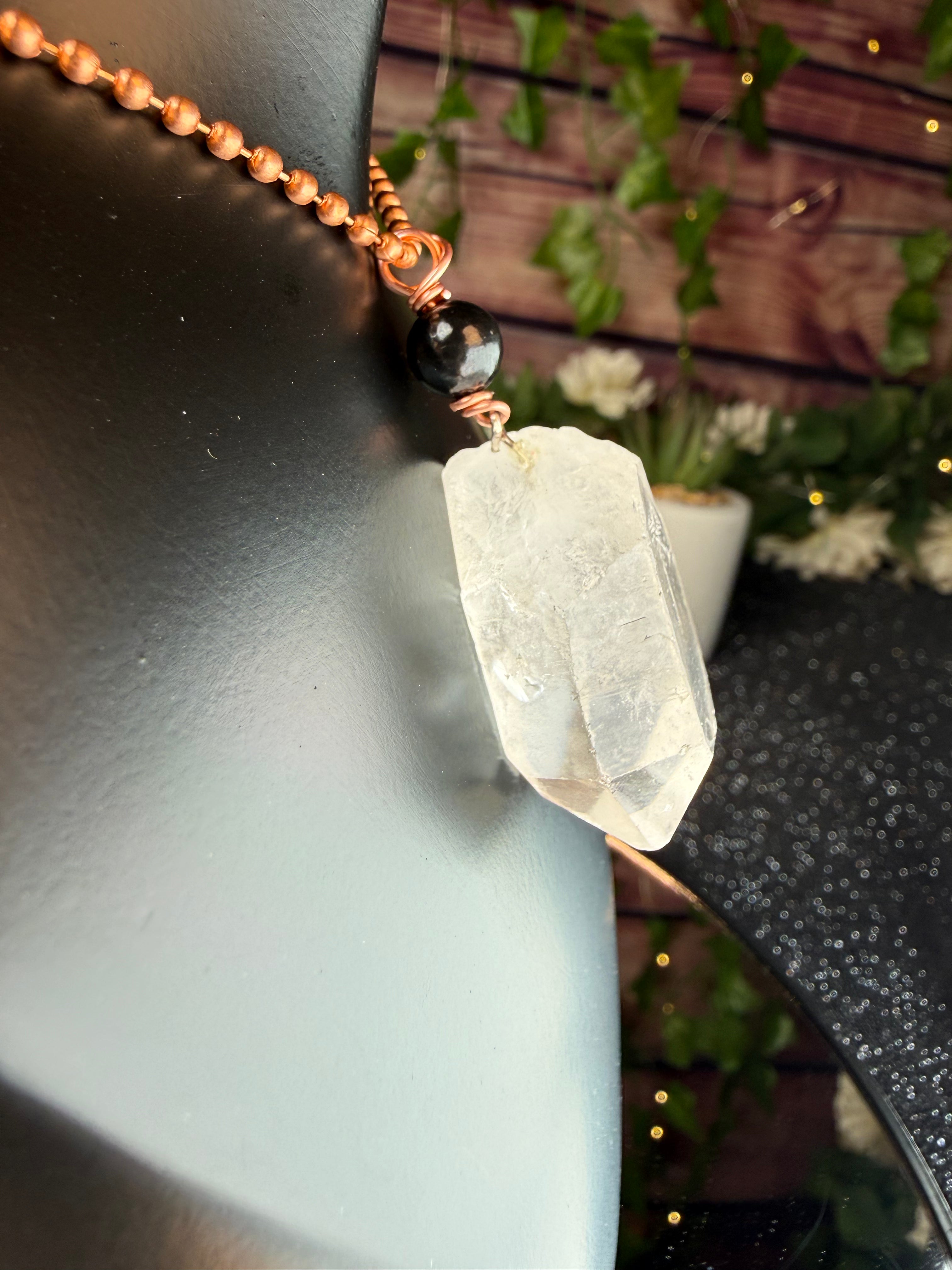 Chunky Clear Quartz & Shungite Charm