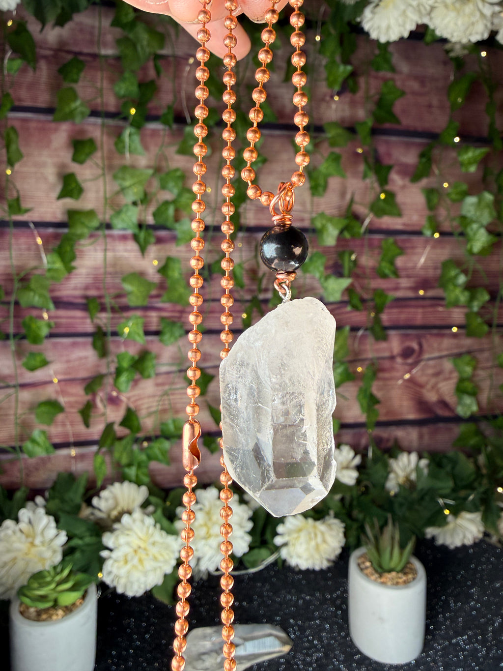 Chunky Clear Quartz & Shungite Charm