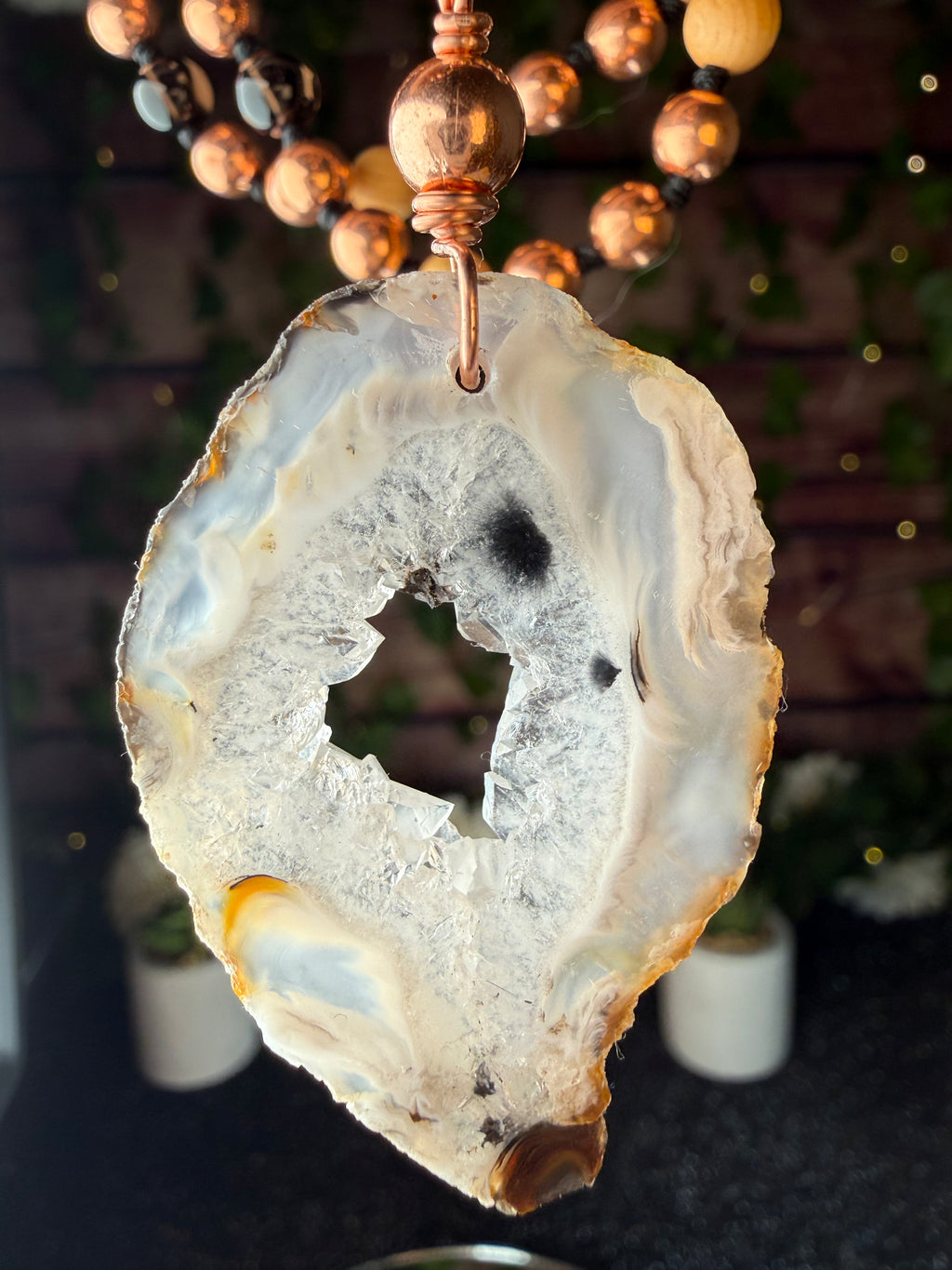 Embodied~Oco Interchangeable Mala w/ Cedar, Smokey Quartz, & Copper Beads