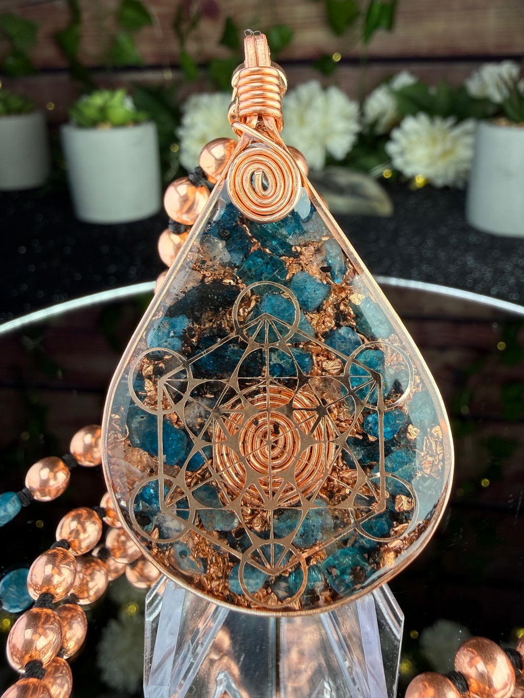 Clairty & Alignment-Blue Apatite Copper Orgonite Mala Necklace