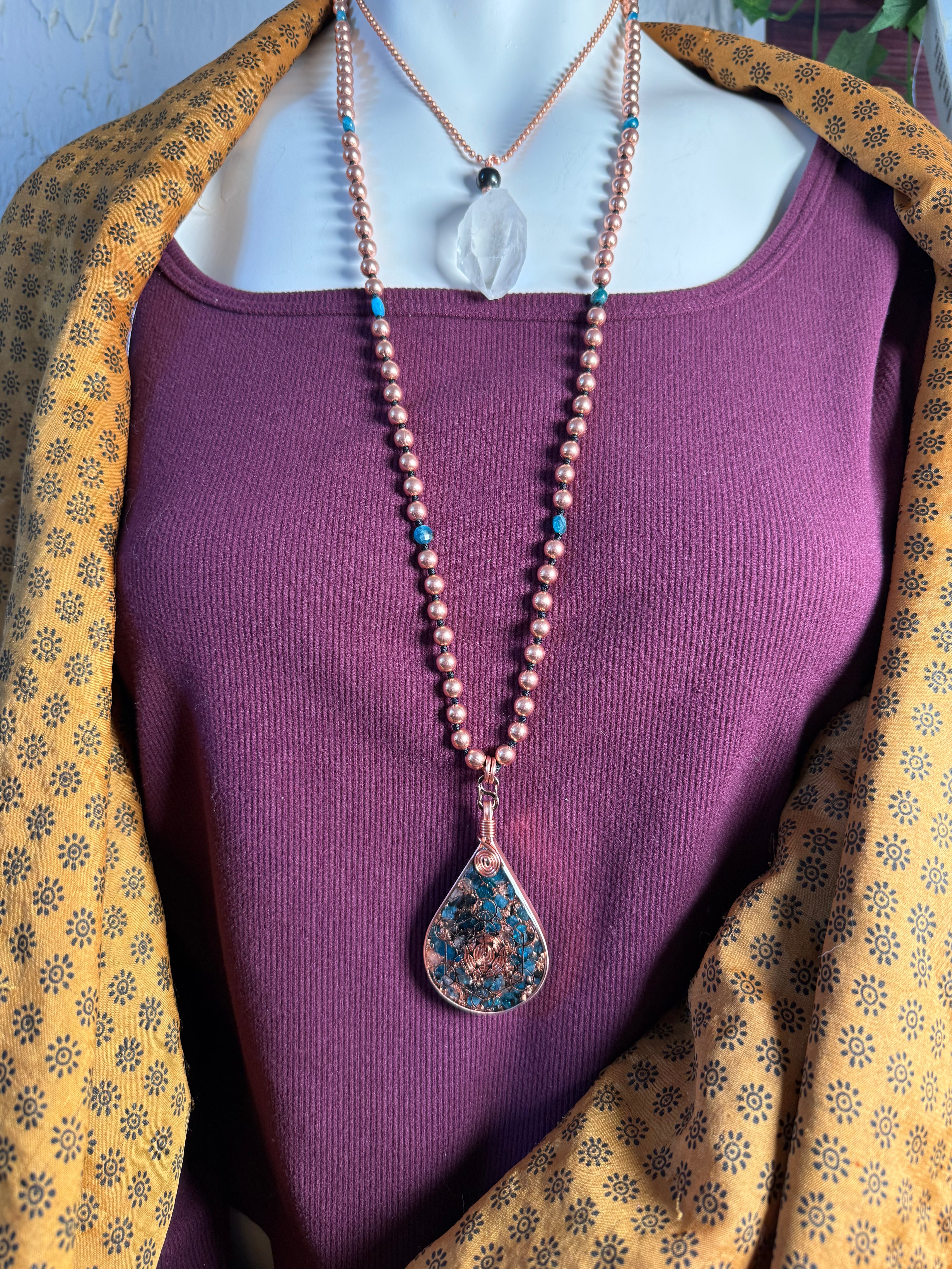 Clairty & Alignment-Blue Apatite Copper Orgonite Mala Necklace