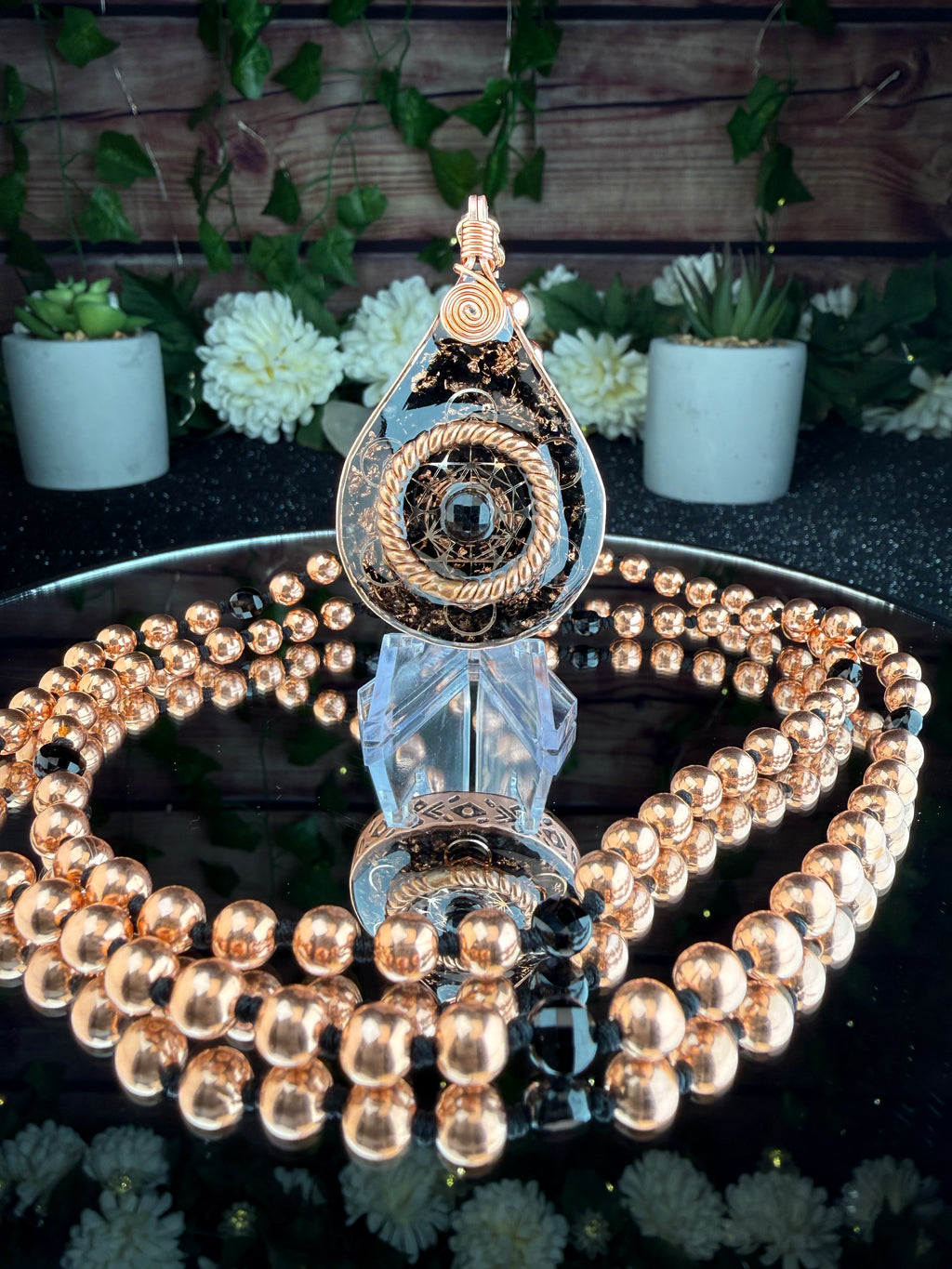 Grounded & Protected+Black Tourmaline Orgonite & Mala Necklace