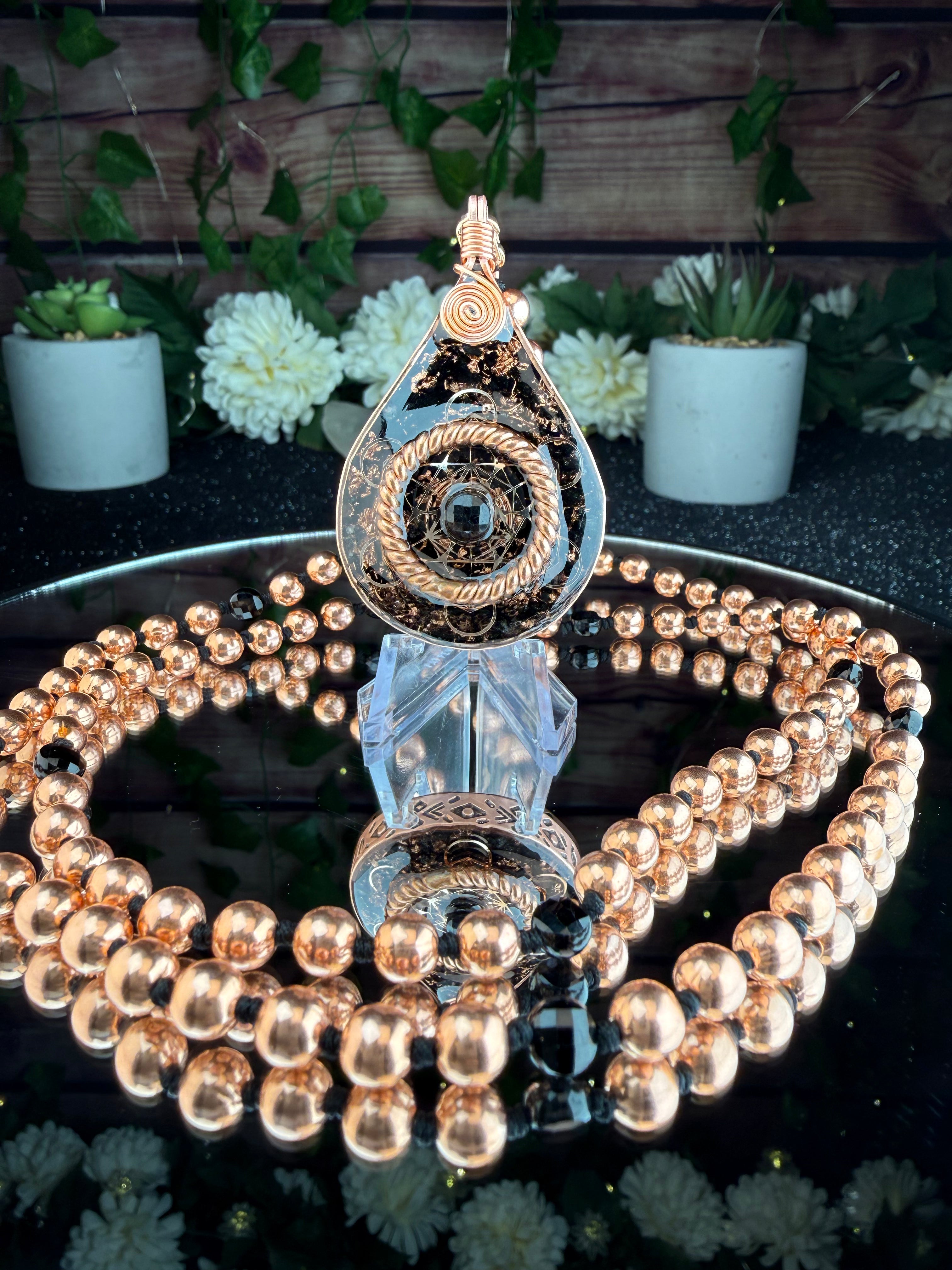 Grounded & Protected+Black Tourmaline Orgonite & Mala Necklace