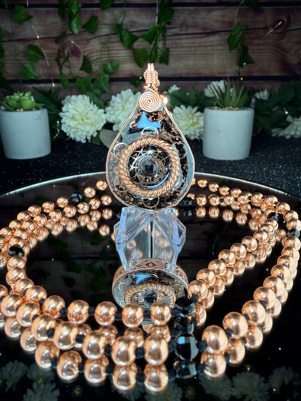 Grounded & Protected+Black Tourmaline Orgonite & Mala Necklace