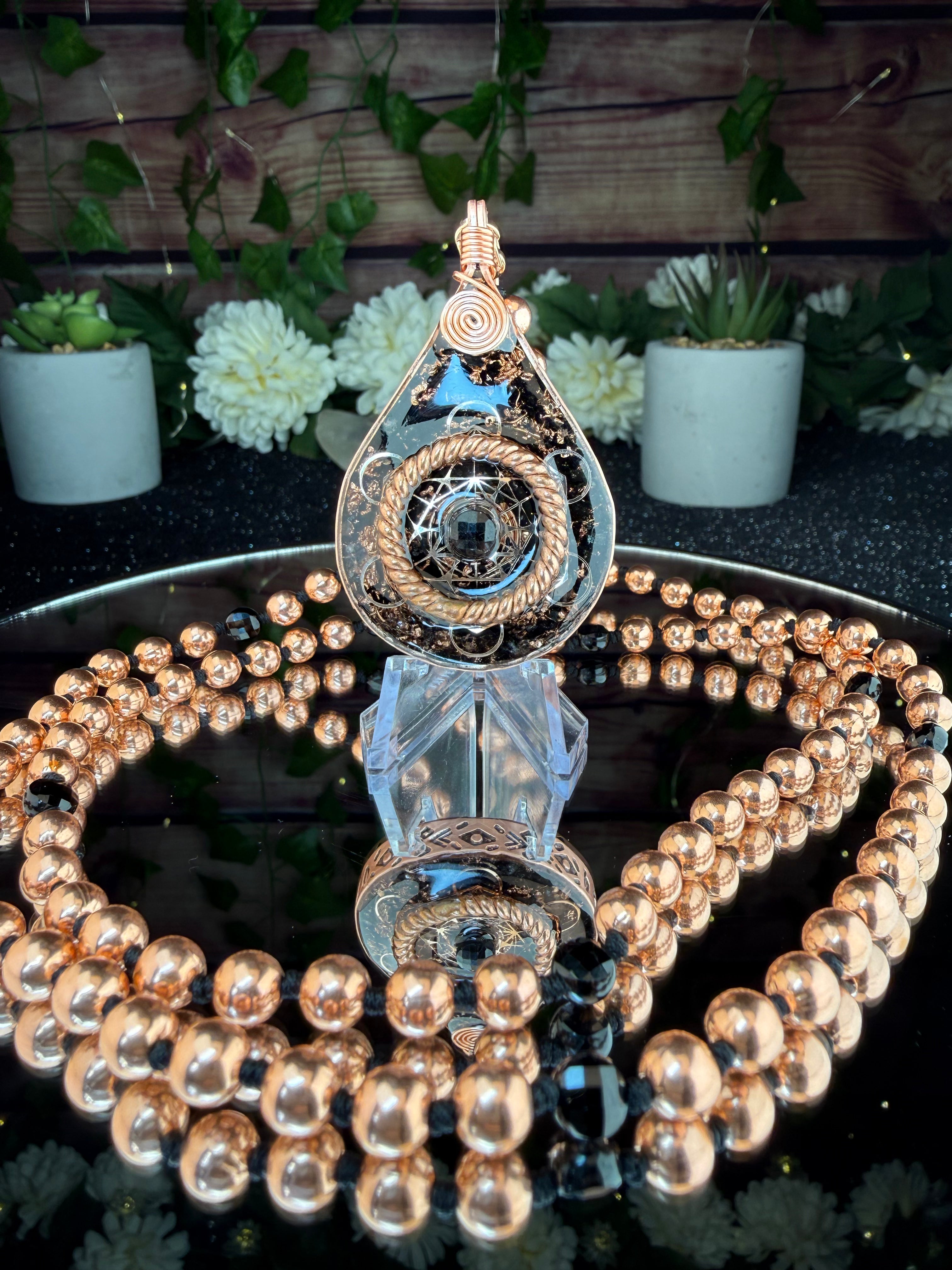 Grounded & Protected+Black Tourmaline Orgonite & Mala Necklace