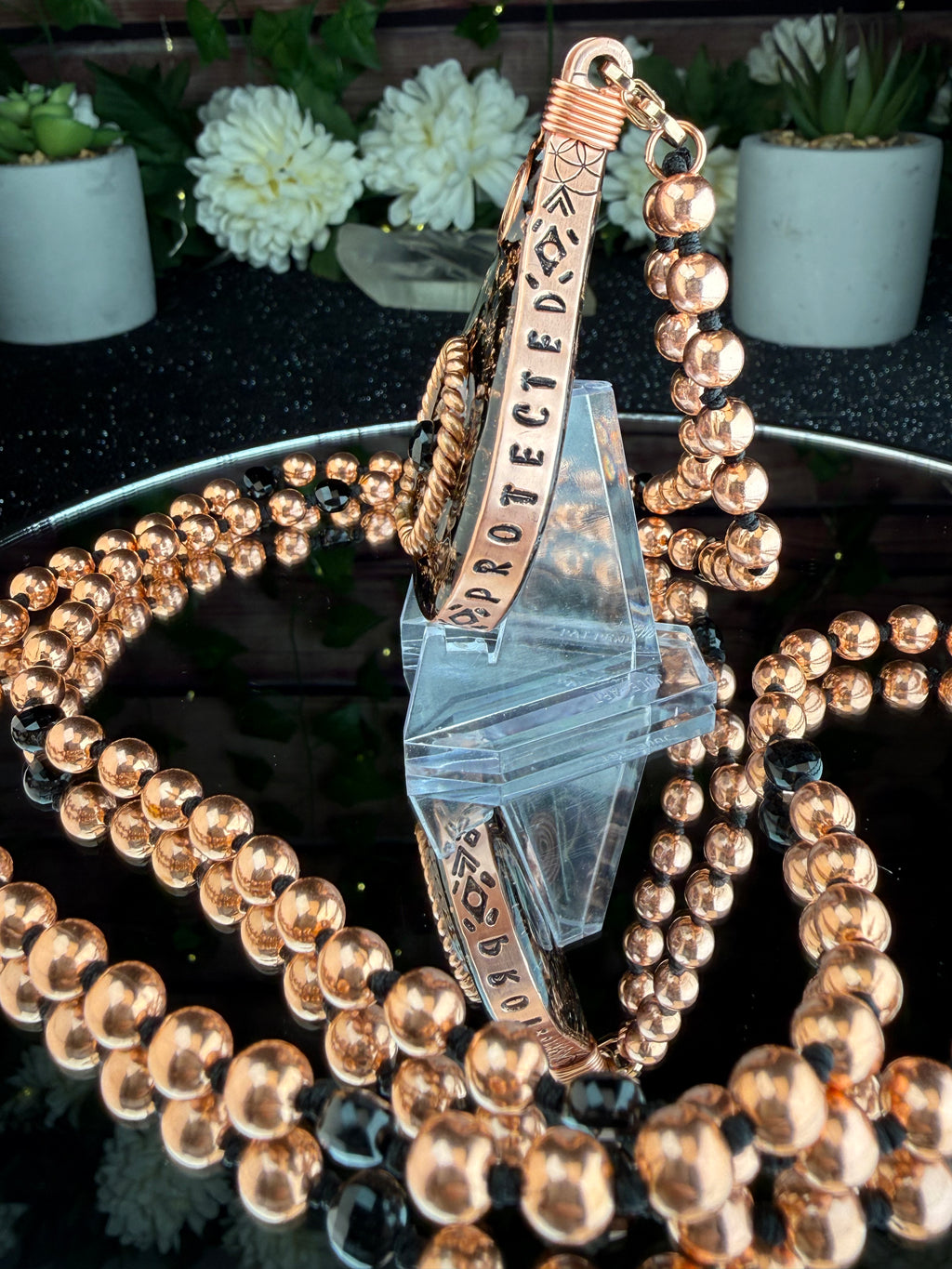 Grounded & Protected+Black Tourmaline Orgonite & Mala Necklace