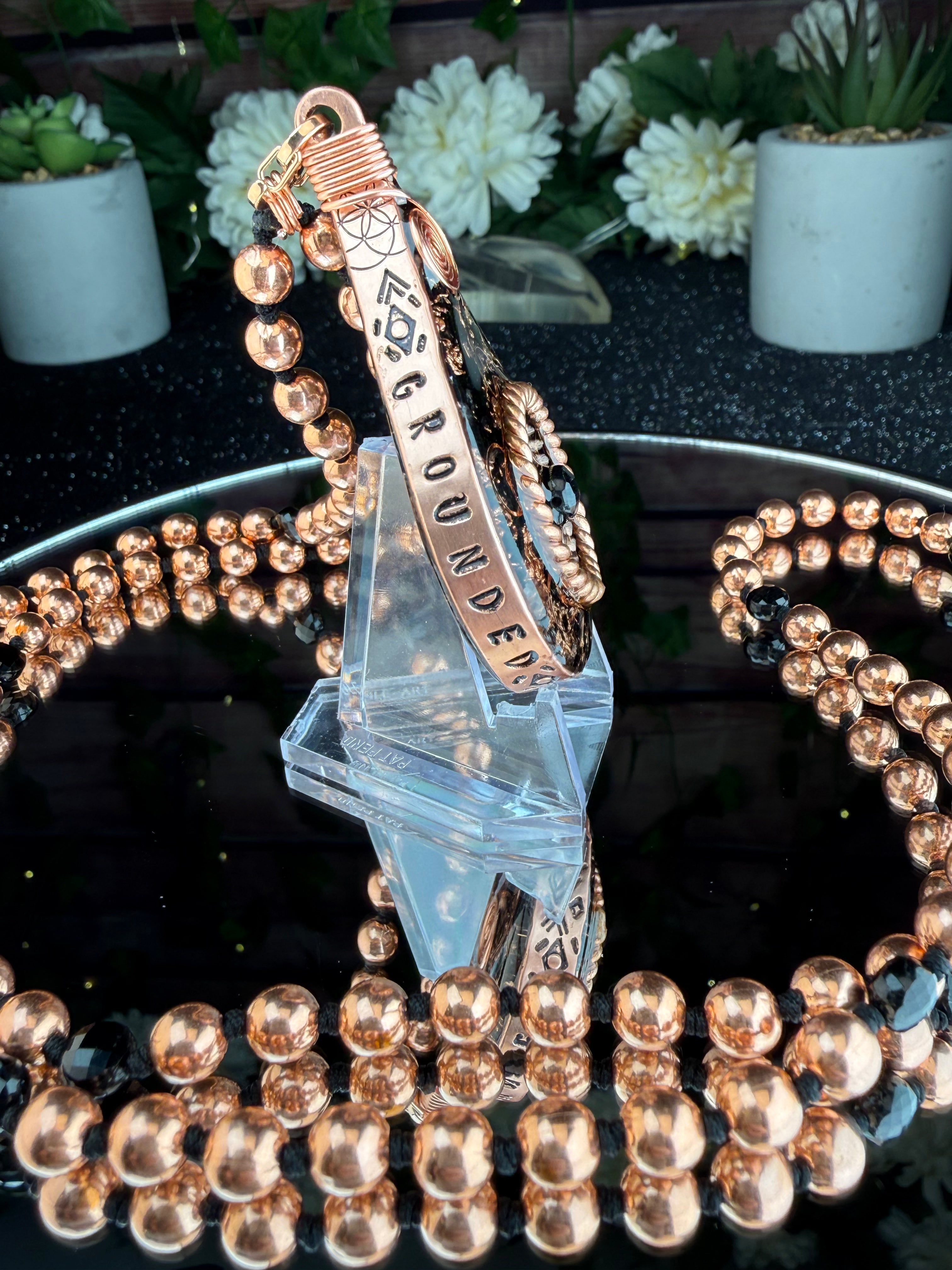 Grounded & Protected+Black Tourmaline Orgonite & Mala Necklace