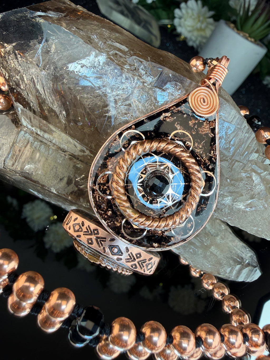 Grounded & Protected+Black Tourmaline Orgonite & Mala Necklace