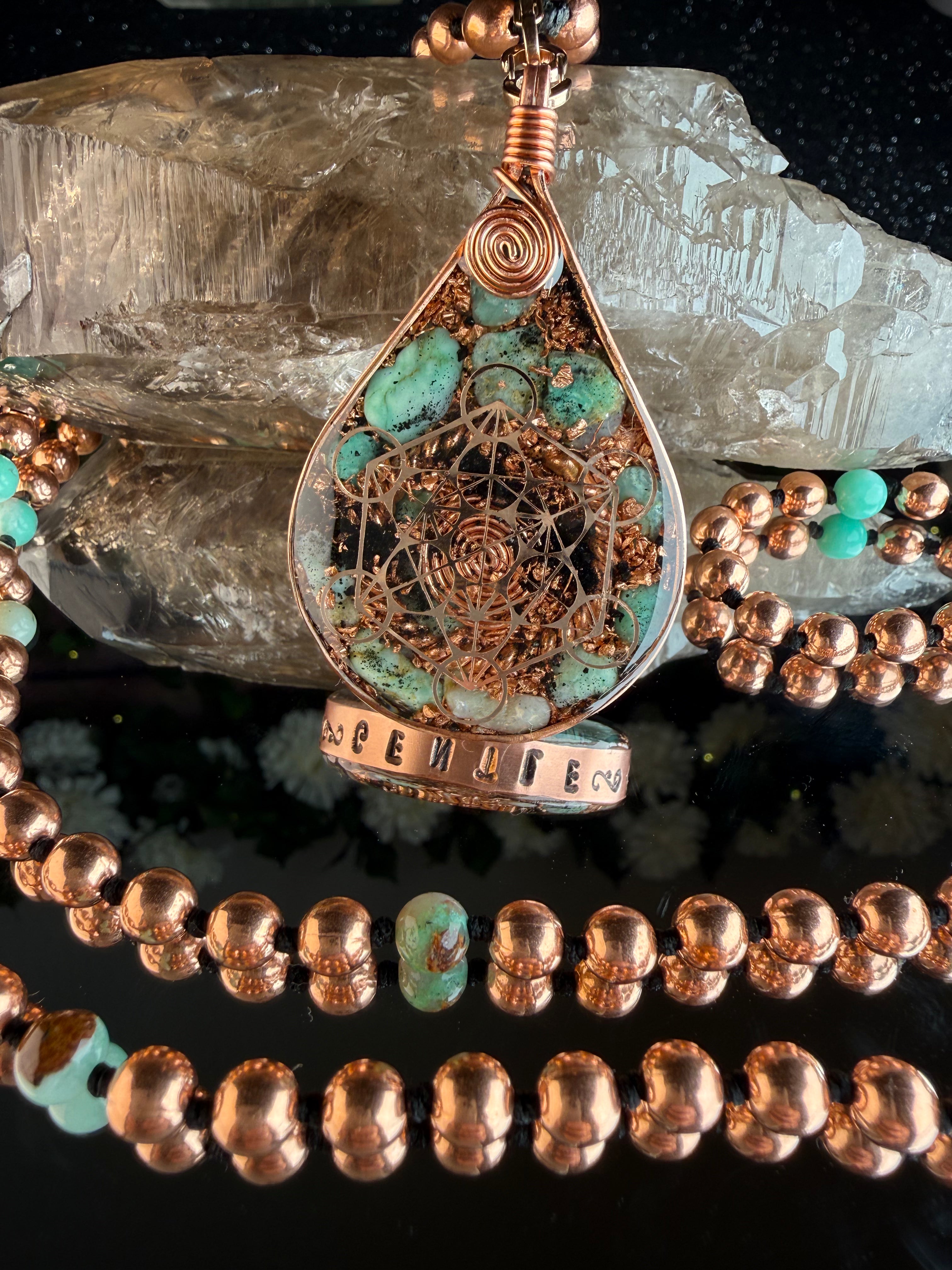 Gentle-Virtue Series~Orgonite Mala w/ Chrysophrase