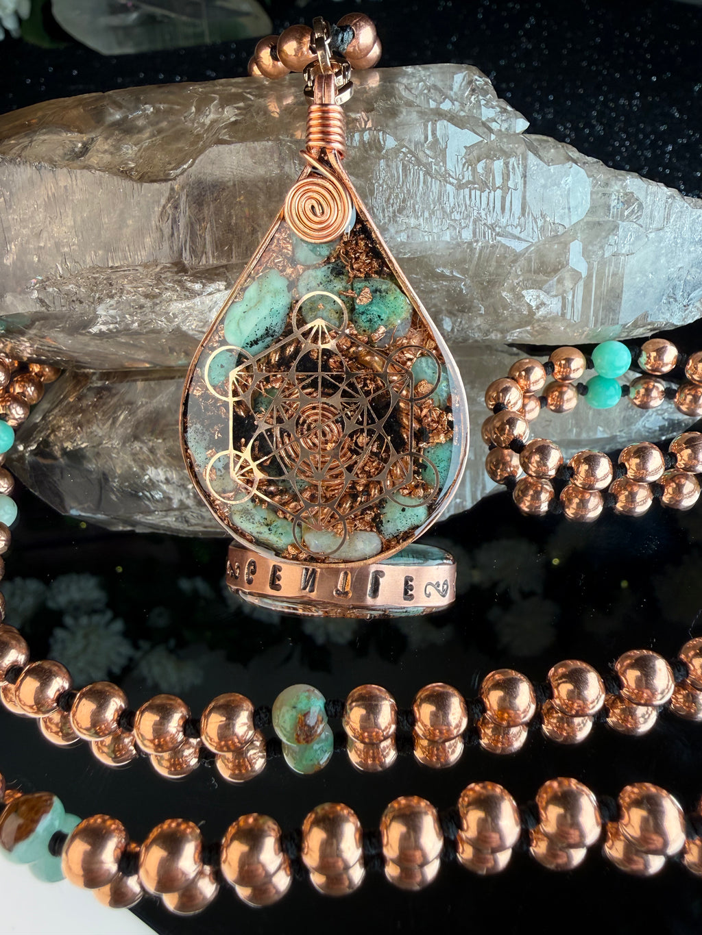 Gentle-Virtue Series~Orgonite Mala w/ Chrysophrase