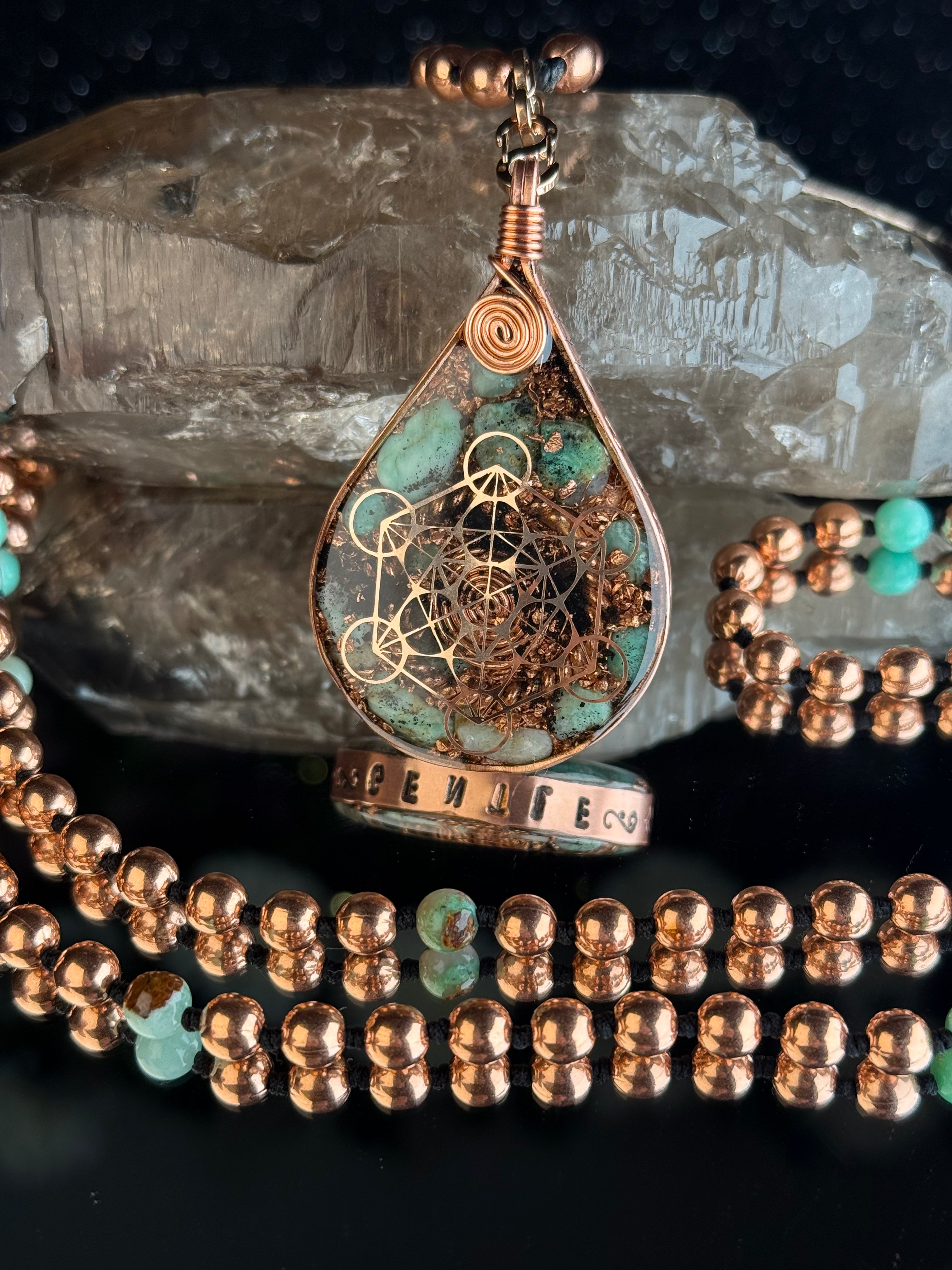 Gentle-Virtue Series~Orgonite Mala w/ Chrysophrase