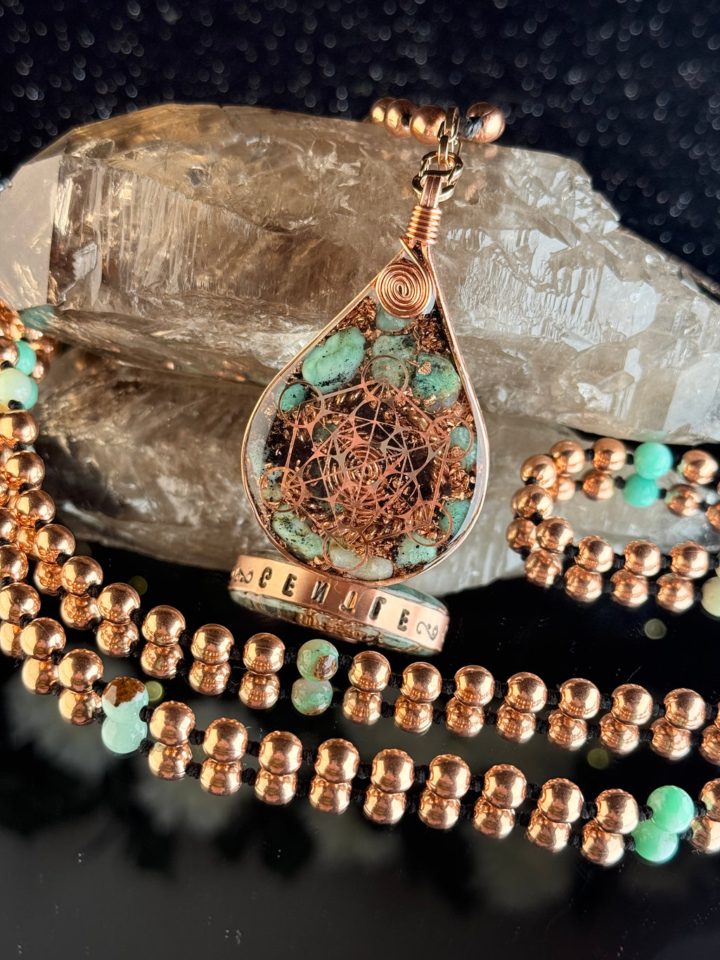 Gentle-Virtue Series~Orgonite Mala w/ Chrysophrase