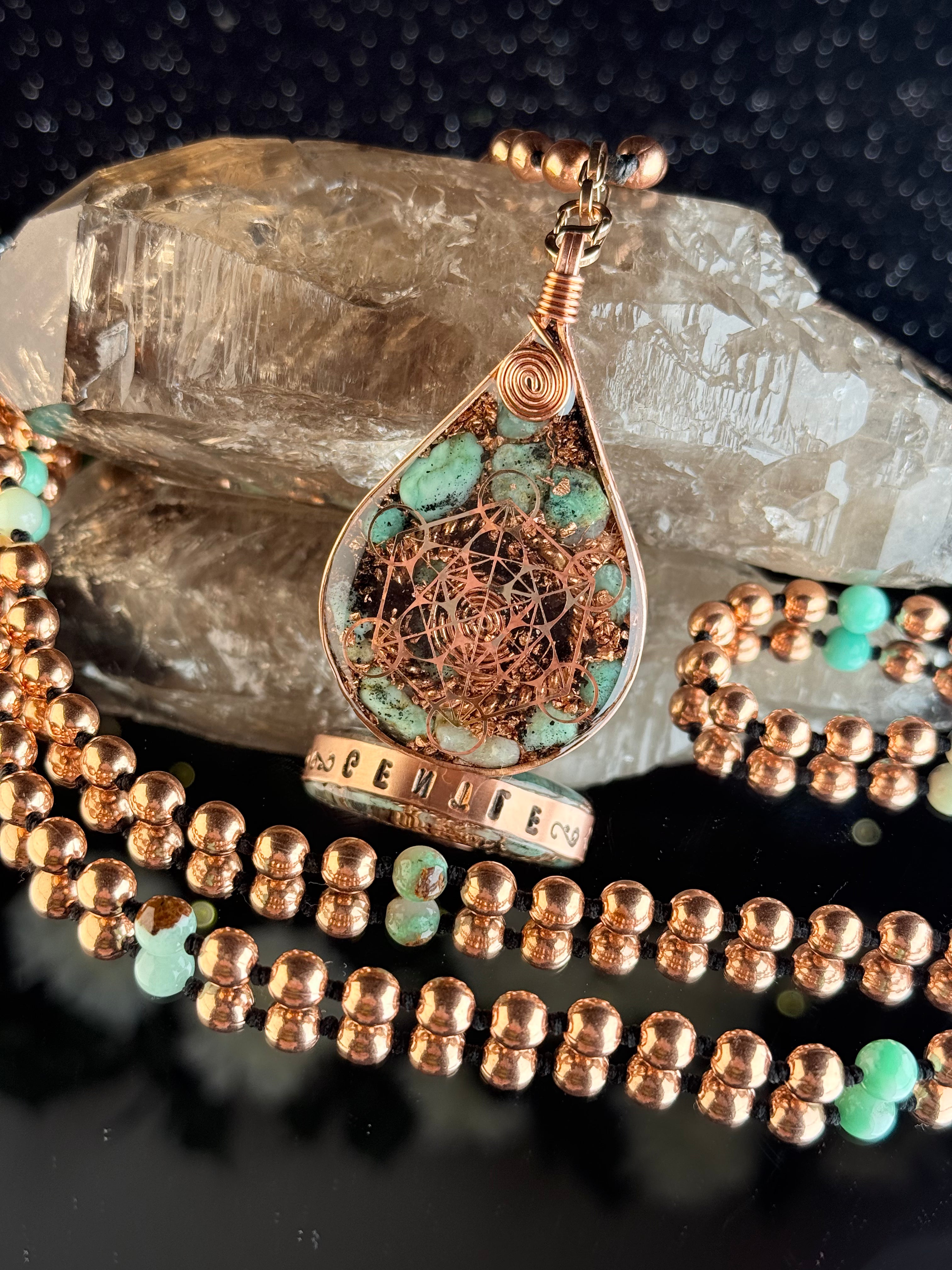 Gentle-Virtue Series~Orgonite Mala w/ Chrysophrase