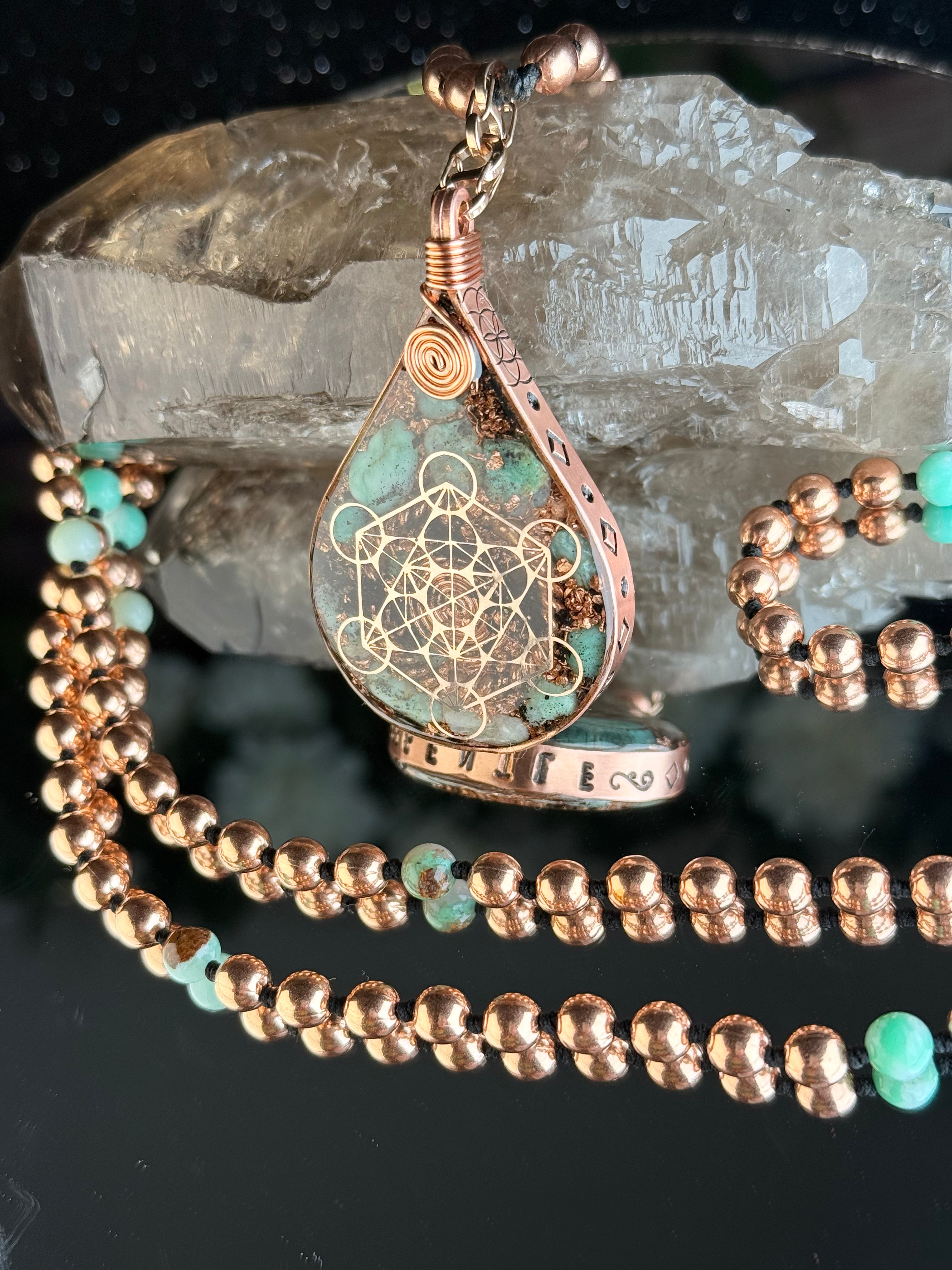 Gentle-Virtue Series~Orgonite Mala w/ Chrysophrase