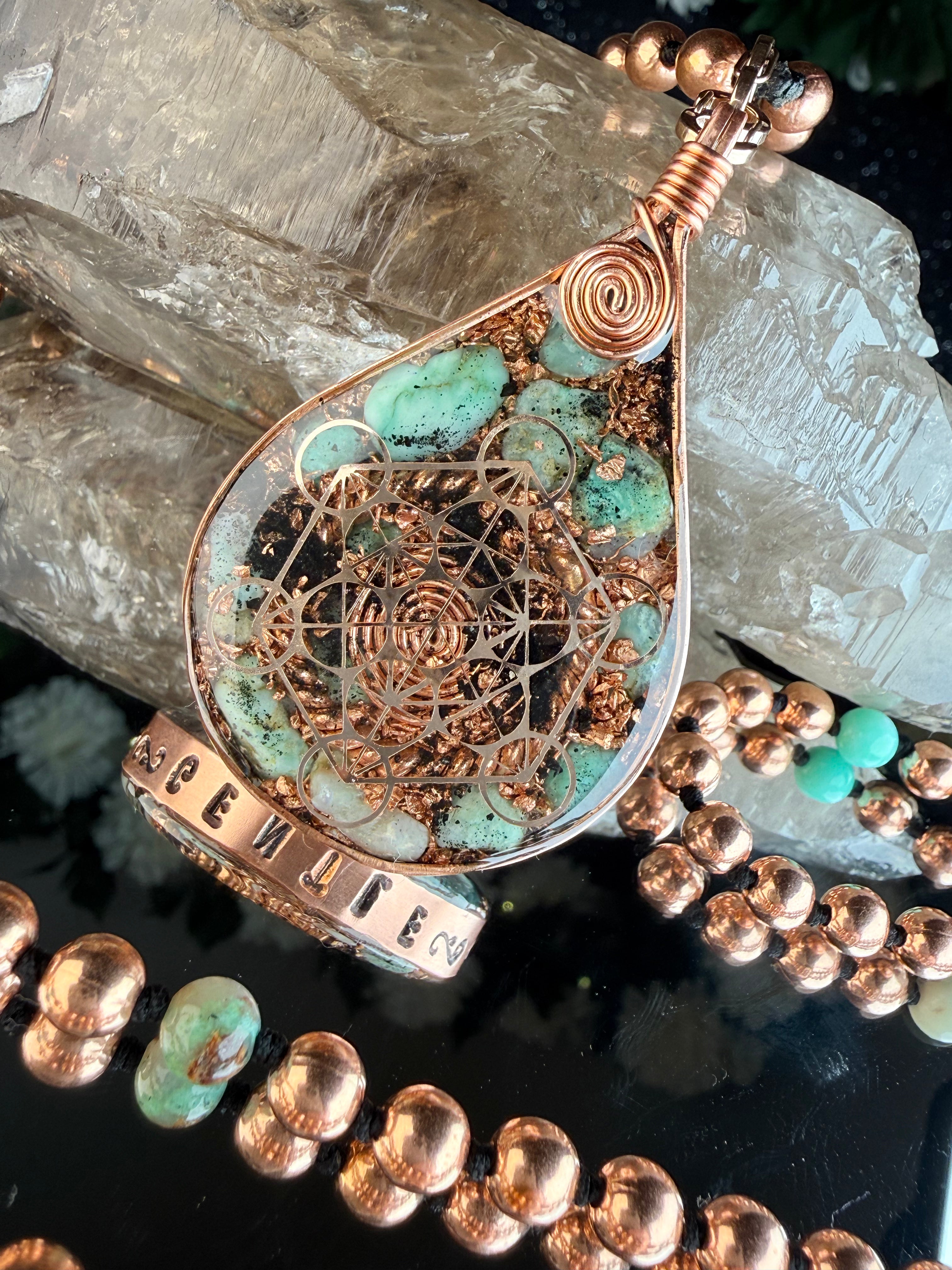Gentle-Virtue Series~Orgonite Mala w/ Chrysophrase
