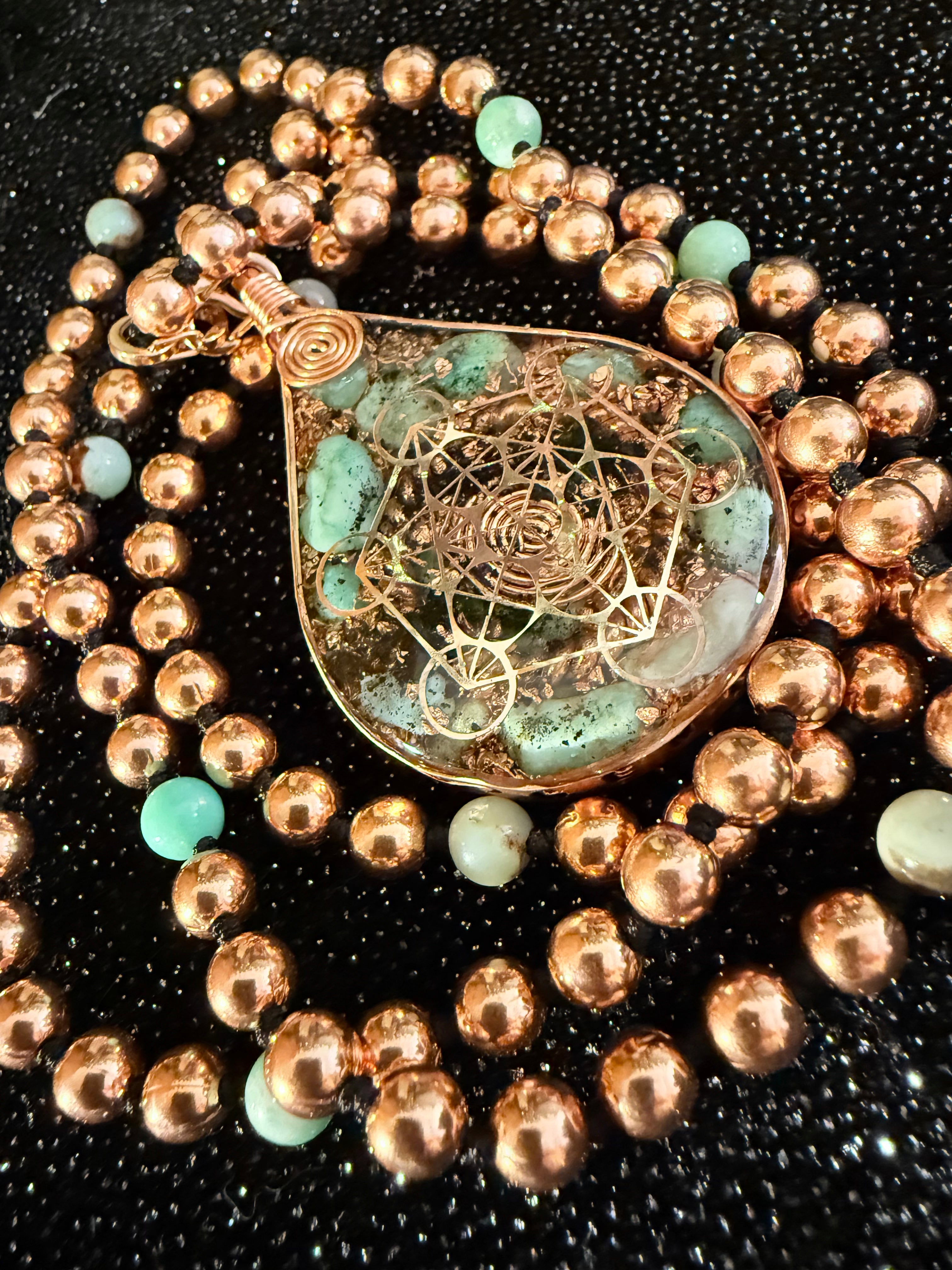 Gentle-Virtue Series~Orgonite Mala w/ Chrysophrase