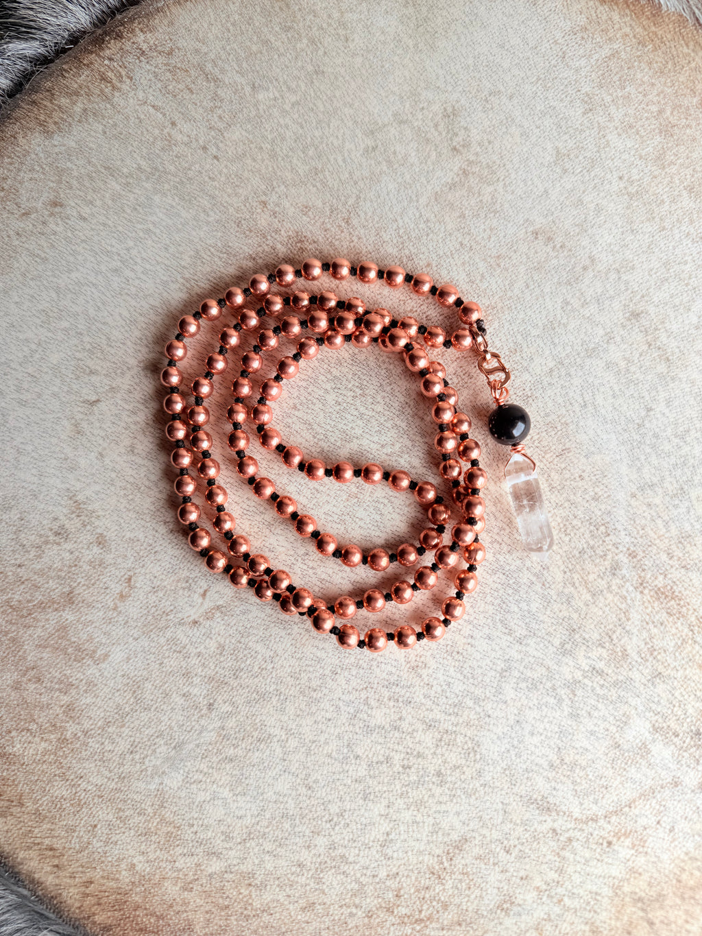 Copper Double Terminated Quartz & Shungite Interchangeable Mala Necklace for Grounding, Protection, & Intention Setting