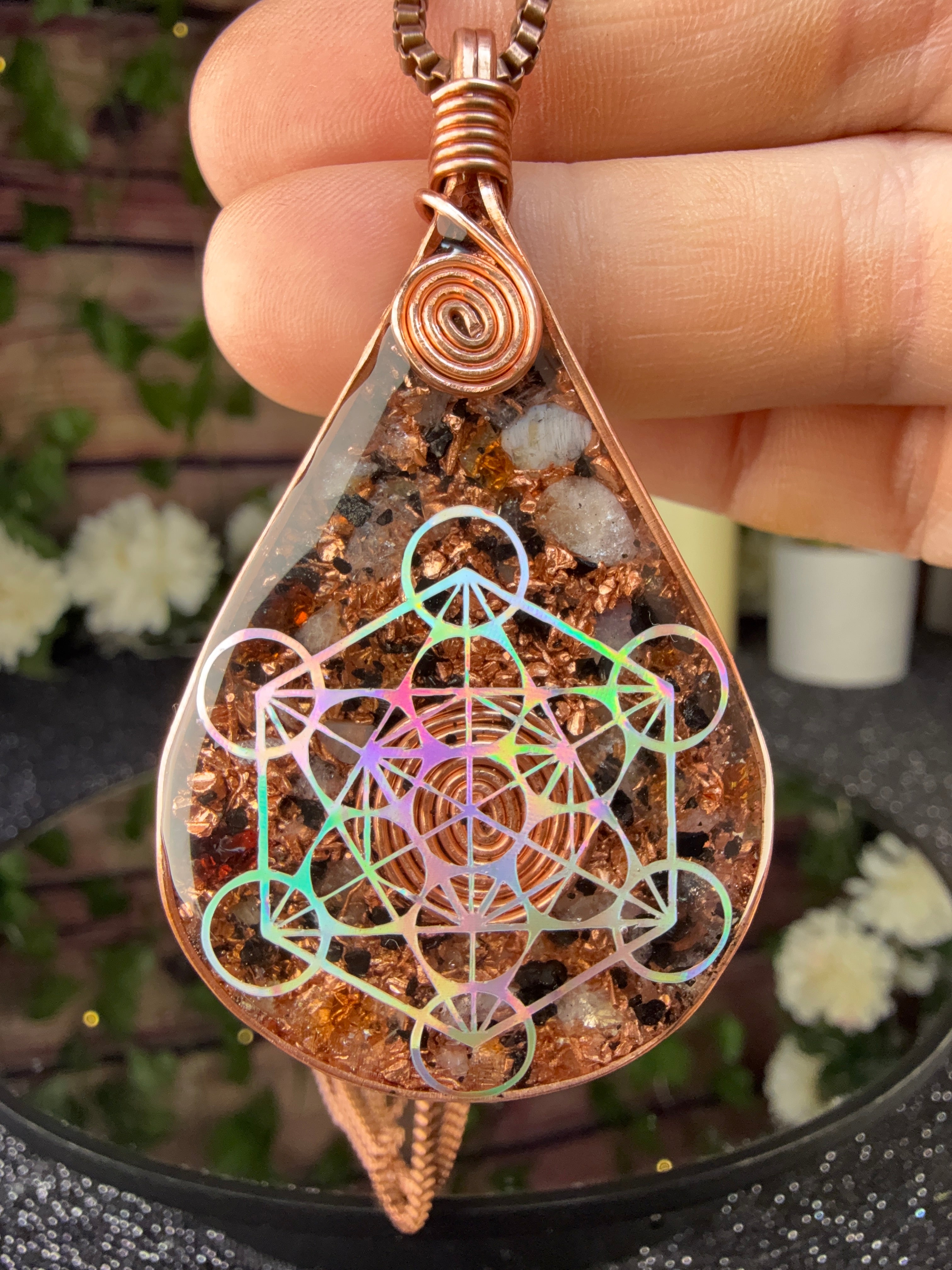 Live with Intention~Orgonite with Citrine, Elite Shungite, Diamond Quartz, Tensor Ring, Clear Quartz, & Copper