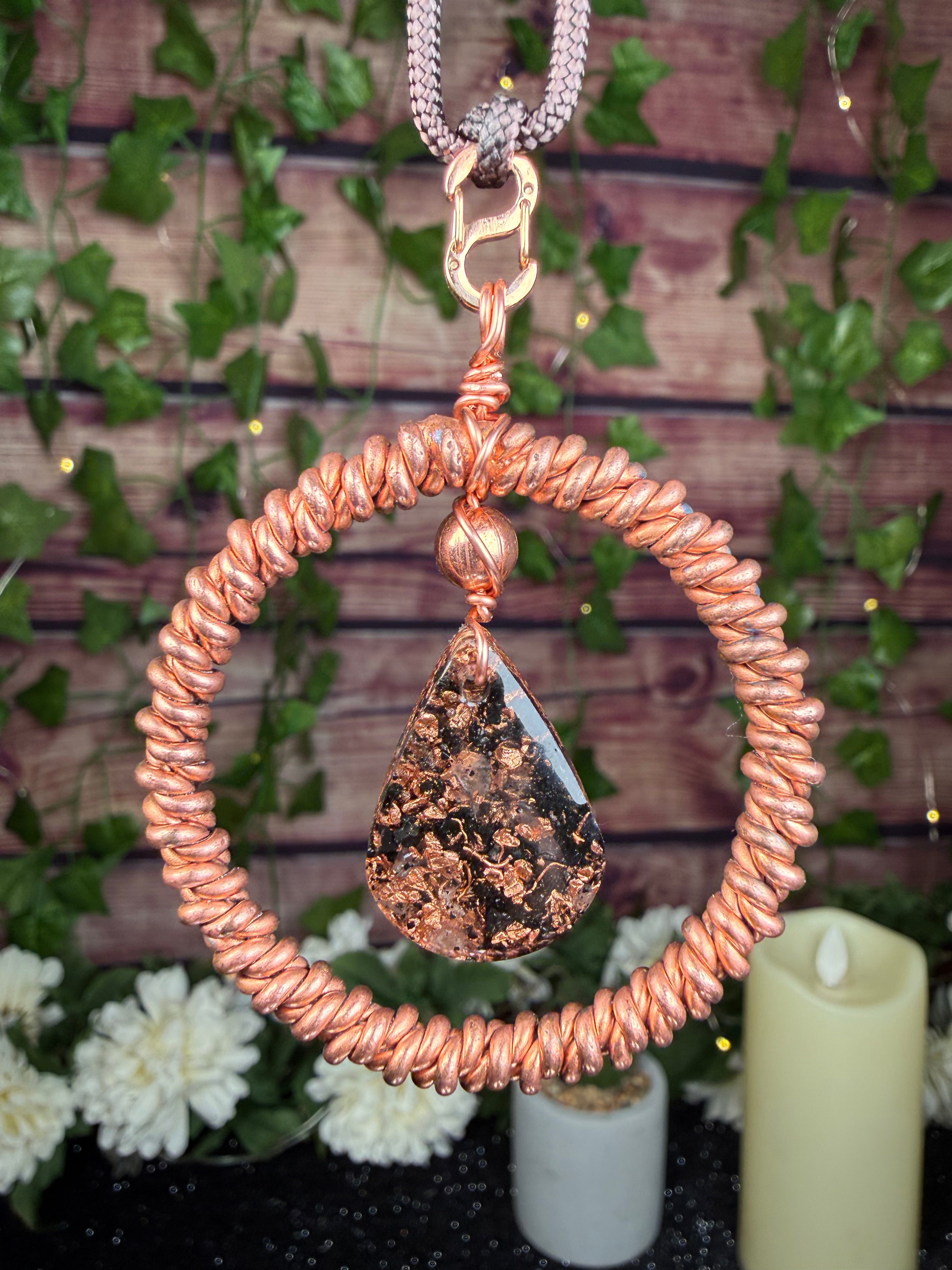 Double Twist Sacred Cubit Tensor Ring & Orgonite Necklace