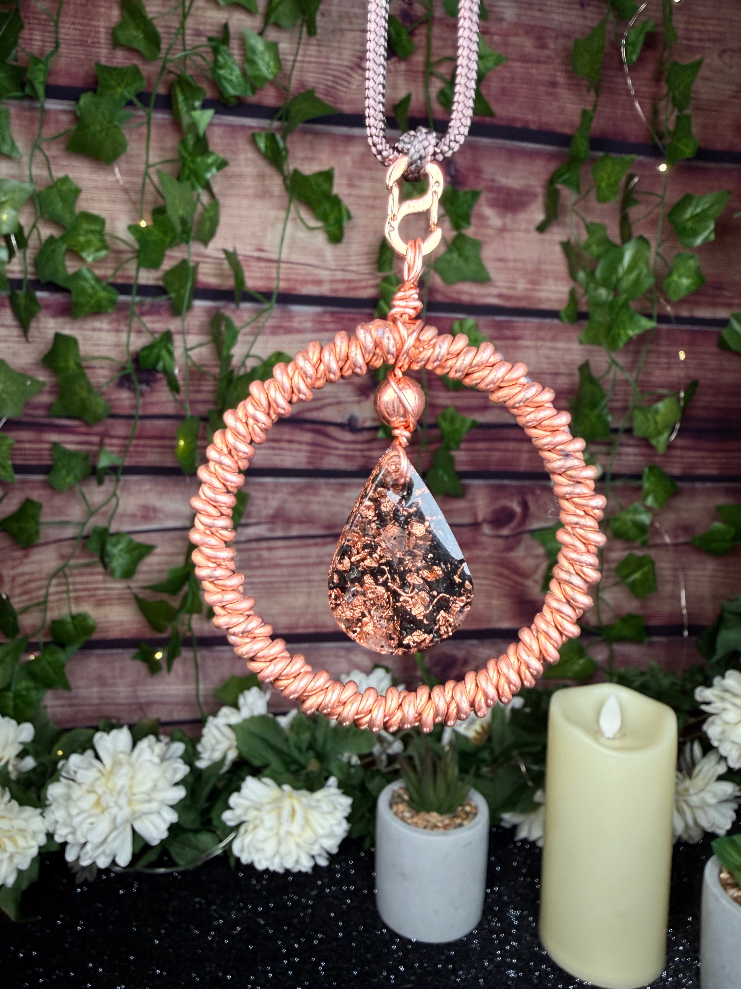 Double Twist Sacred Cubit Tensor Ring & Orgonite Necklace