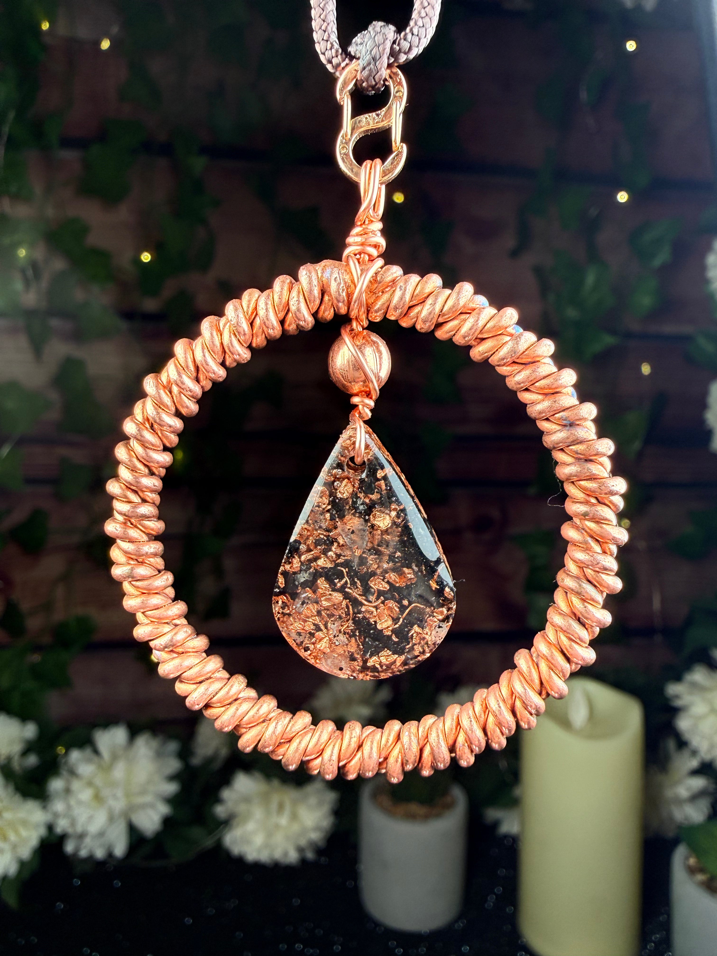 Double Twist Sacred Cubit Tensor Ring & Orgonite Necklace