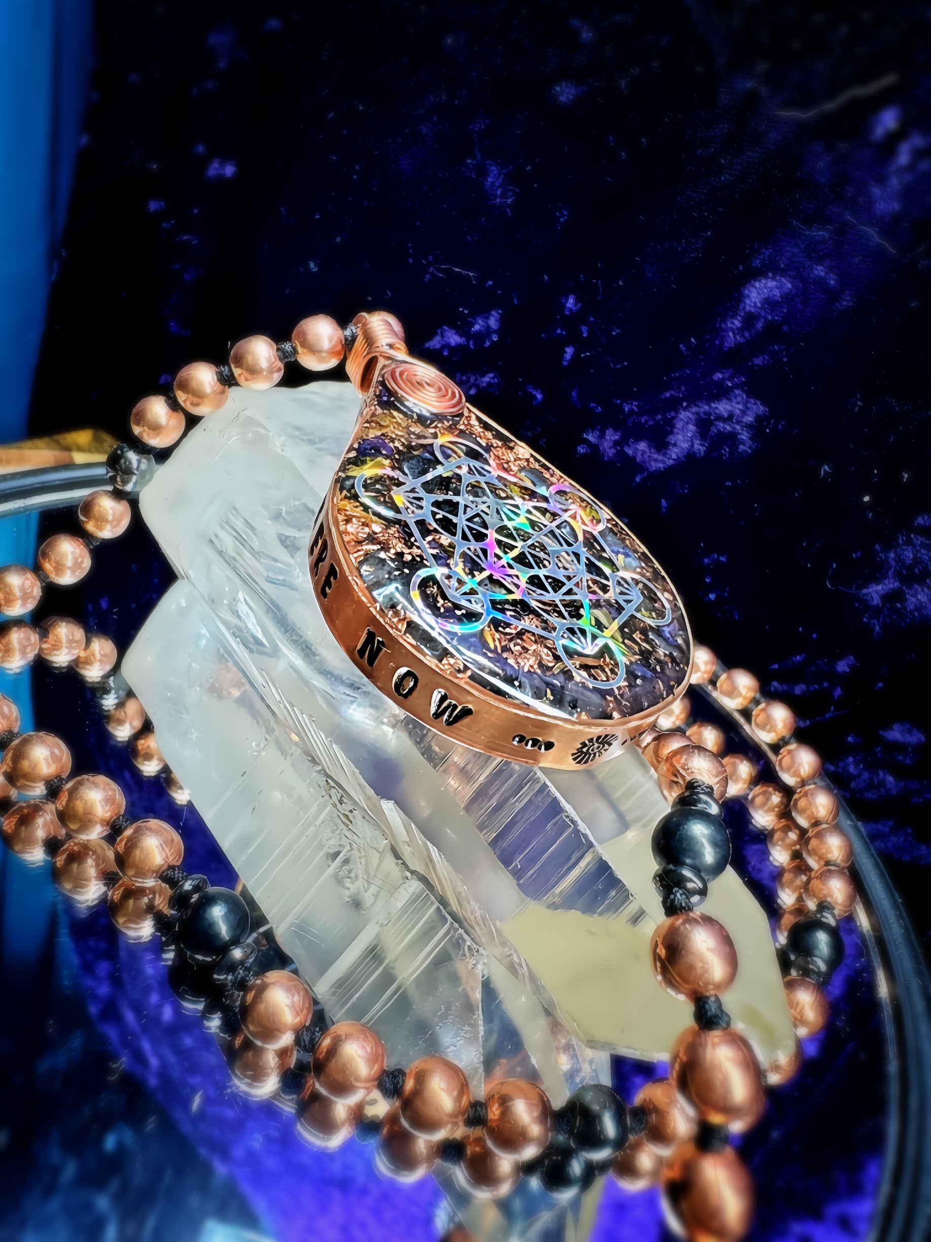 Be Here Now+Blue Lotus Petals •Balance & Protection Orgonite Mala